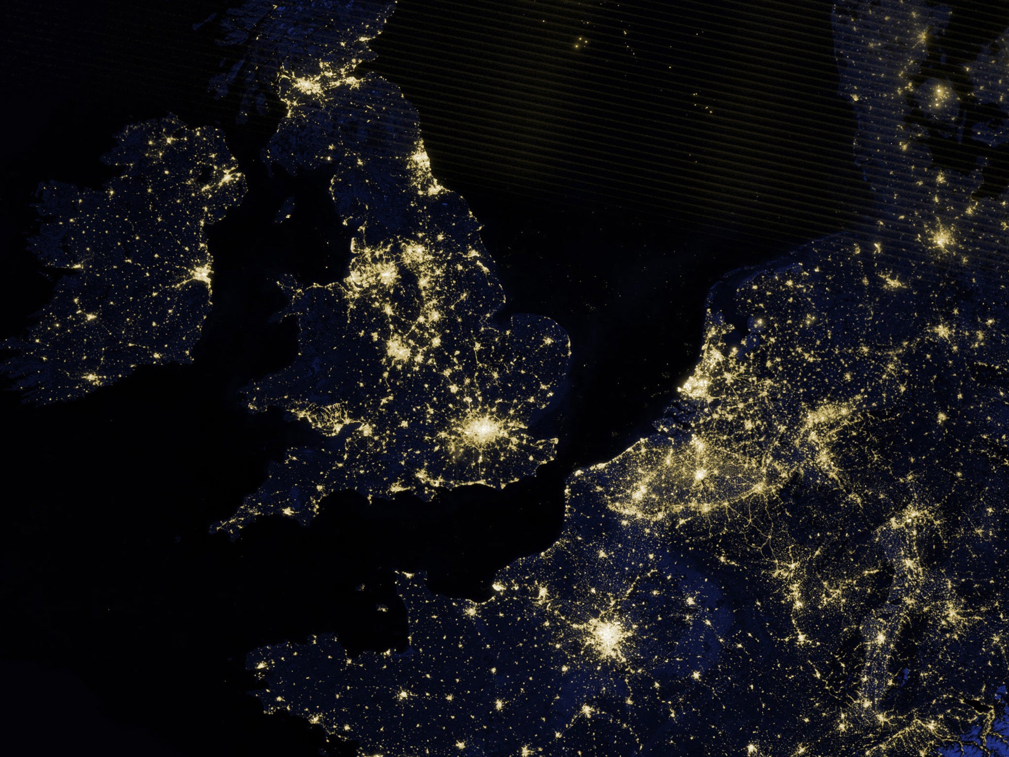 A NASA Earth Observatory image released December 5, 2012 shows Britain, Ireland and part of Western Europe as it appeared on the night of March 27, 2012