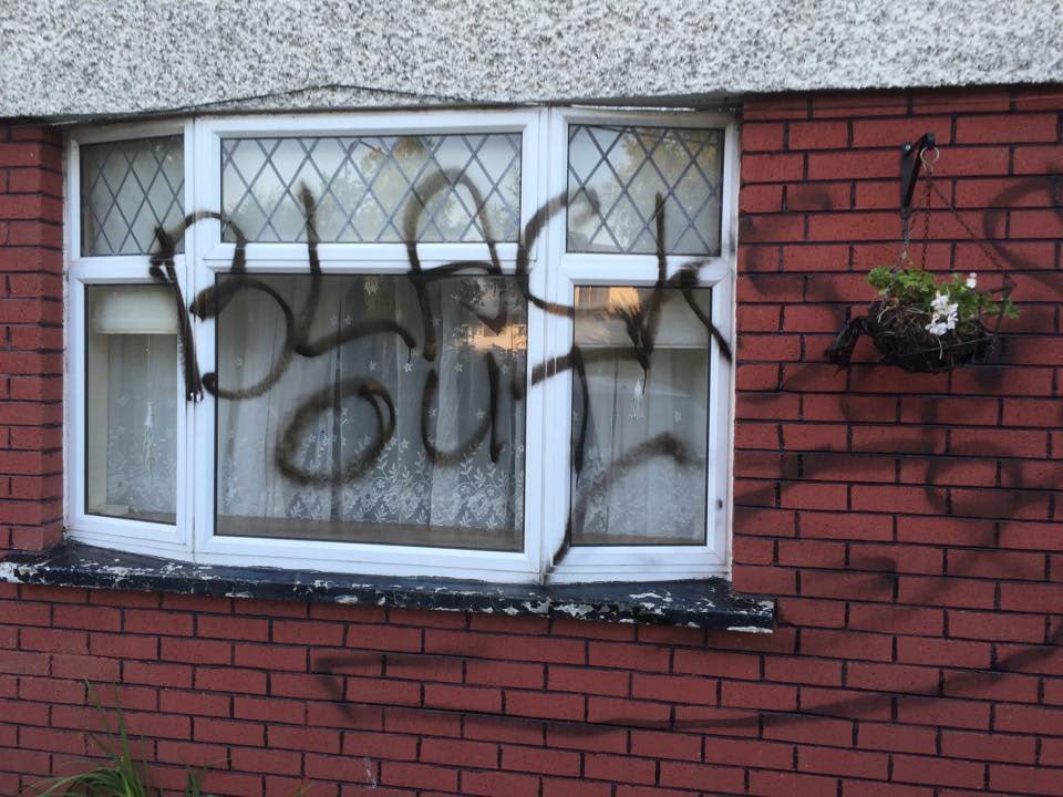 The offensive graffiti appeared outside the family's Dublin home