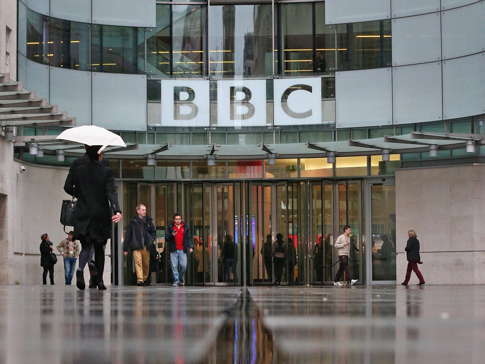 The main entrance to the BBC headquarters in London