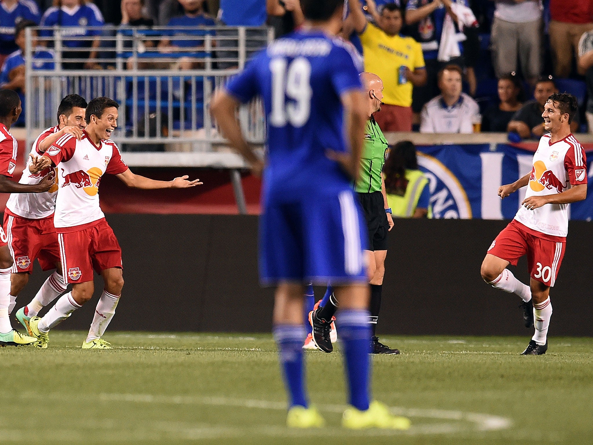 Sean Davis of the New York Red Bulls celebrates his goal