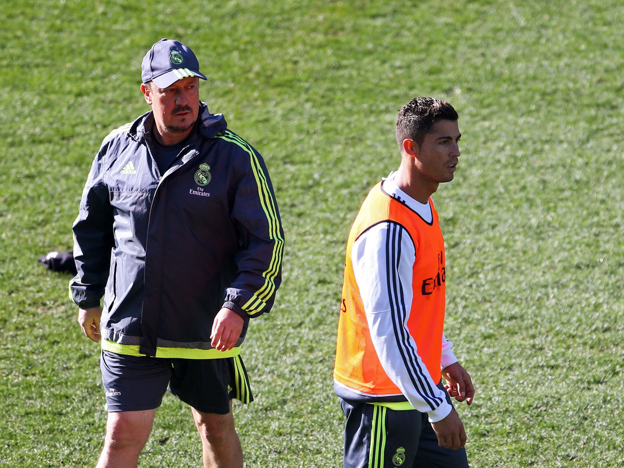 Benitez stares at Ronaldo after he walks away in frustration