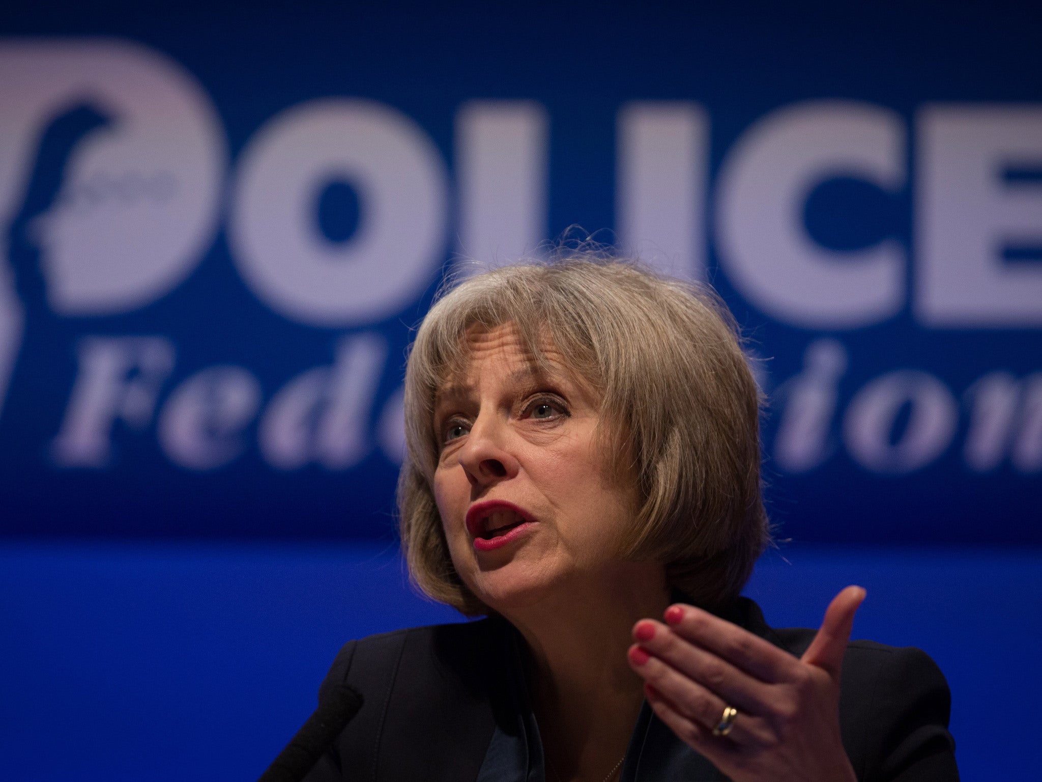 Theresa May speaking to the Police Federation in May