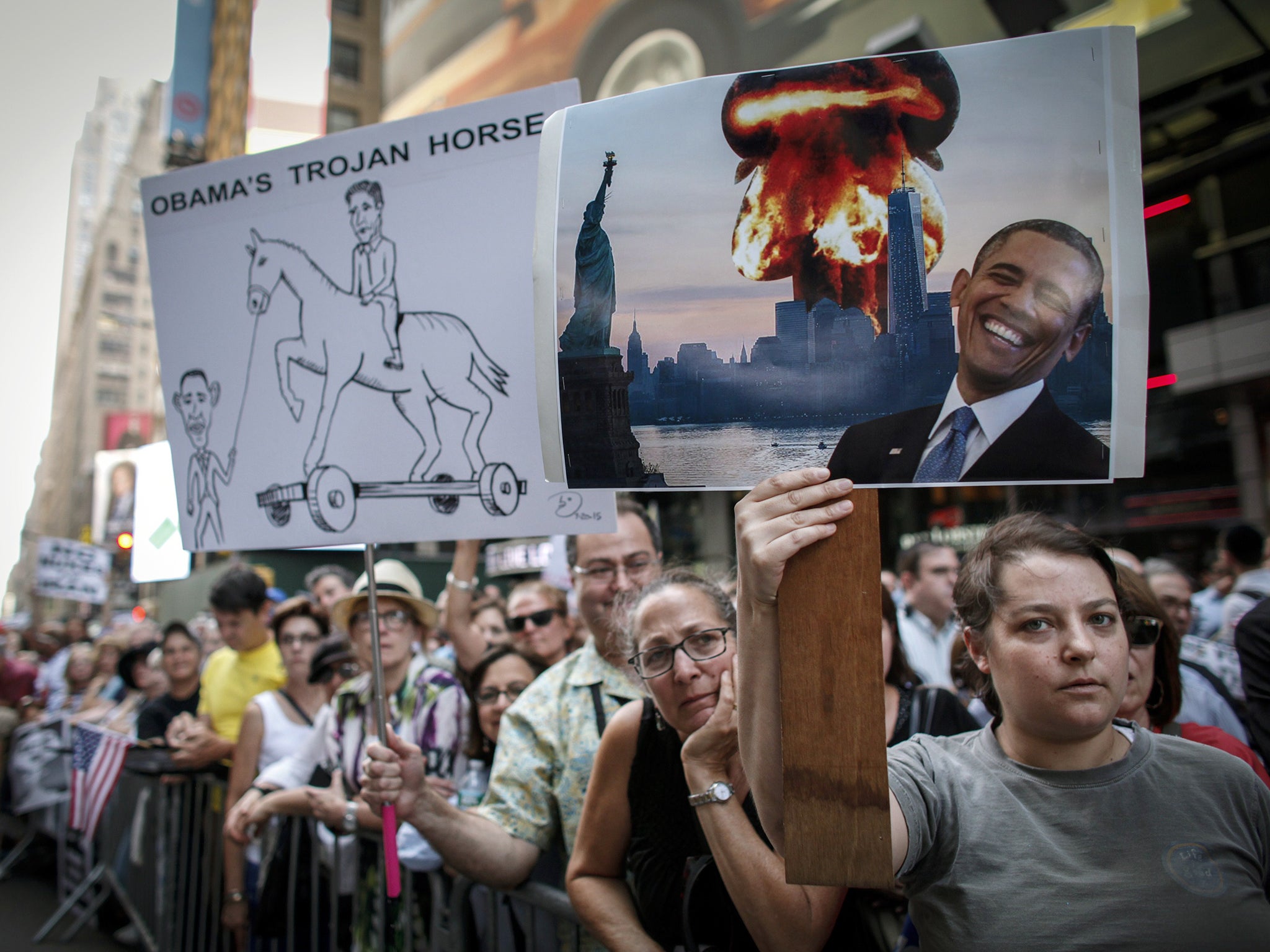 Protesters rally against the nuclear deal with Iran in Times Square