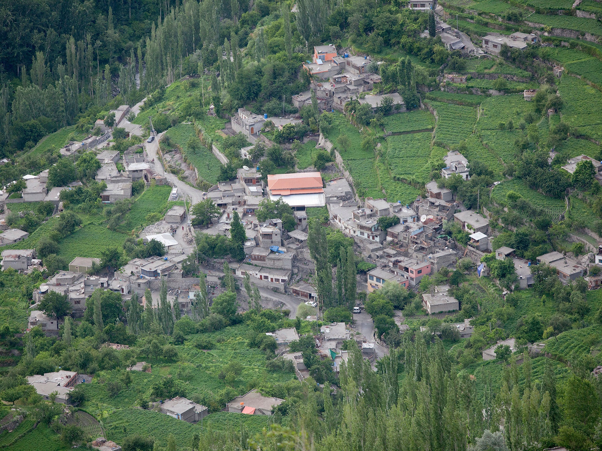 A view of Pakistanís Hunza Valley from a mountain in Hunza