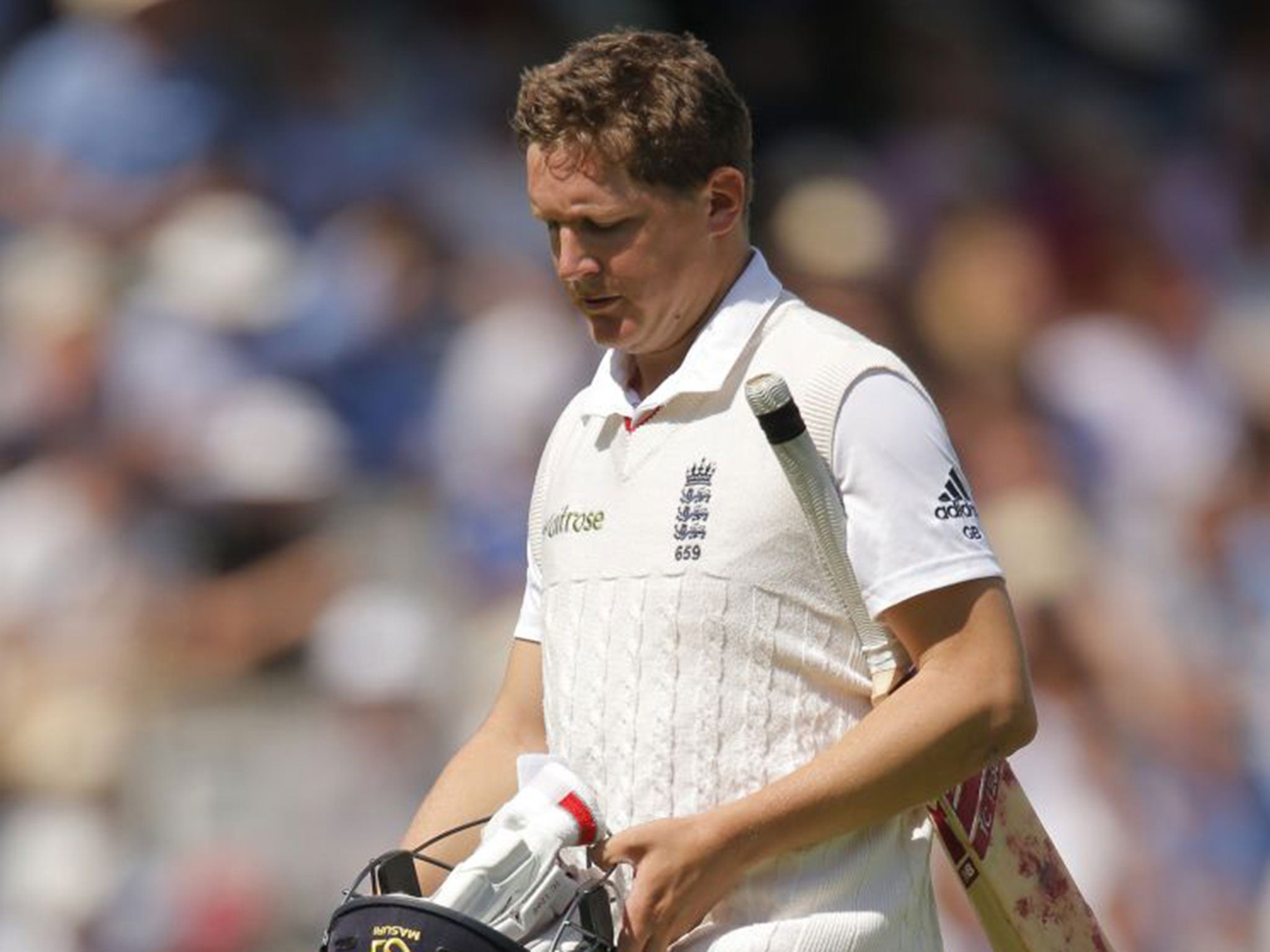 England’s Gary Ballance heads for the pavilion after being dismissed in the second Test against Australia