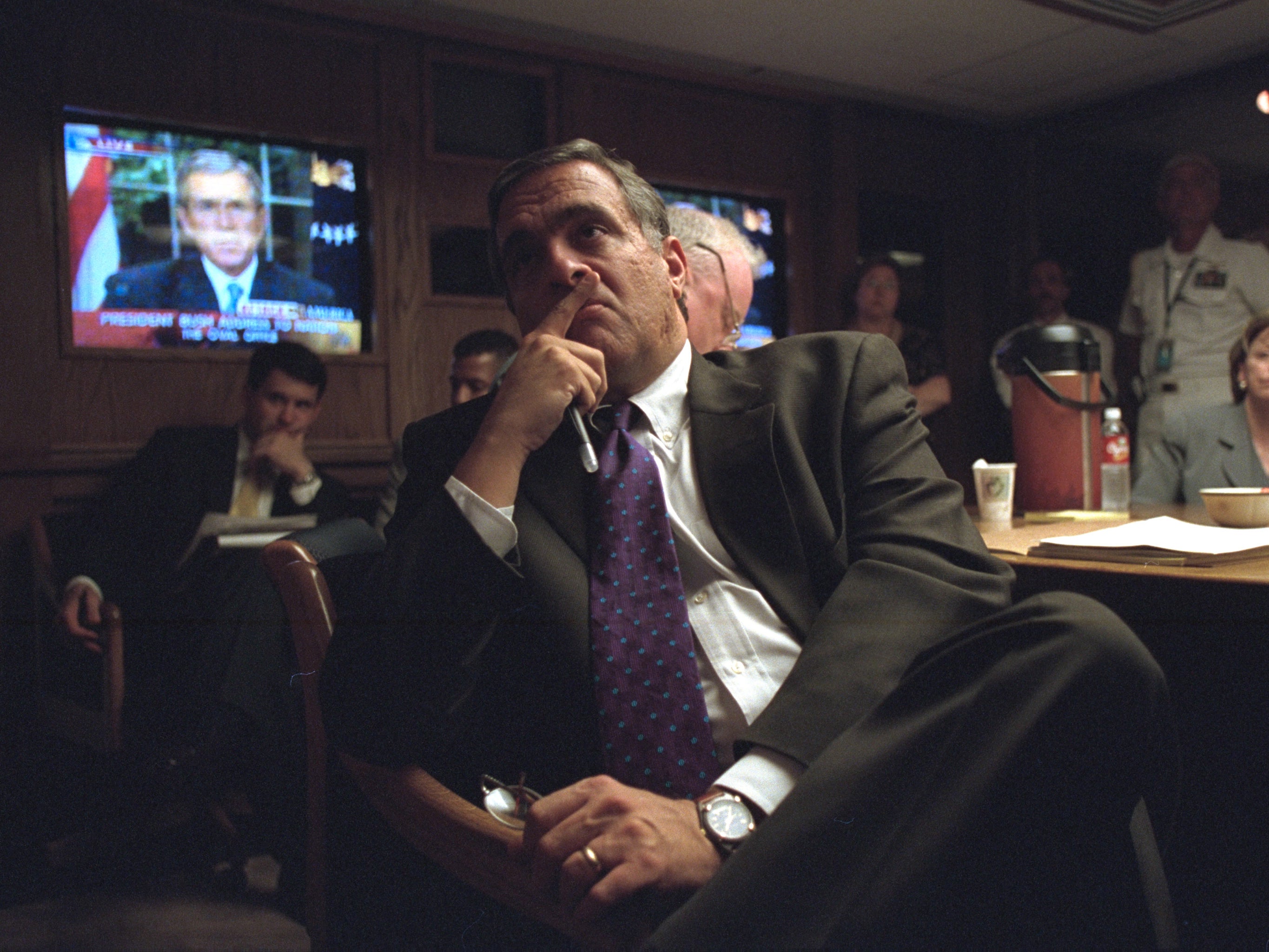 Head of the CIA watches President Bush’s national address