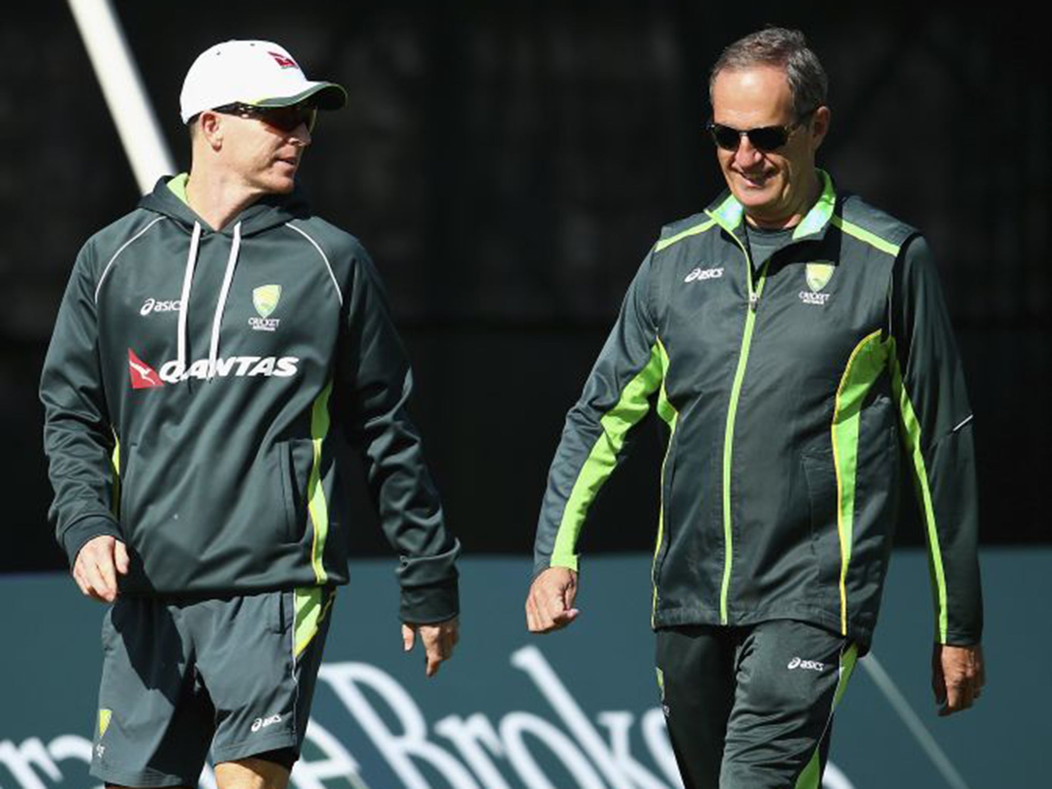 Talking point: Chris Rogers, left, with Australia’s team doctor Peter Brukner