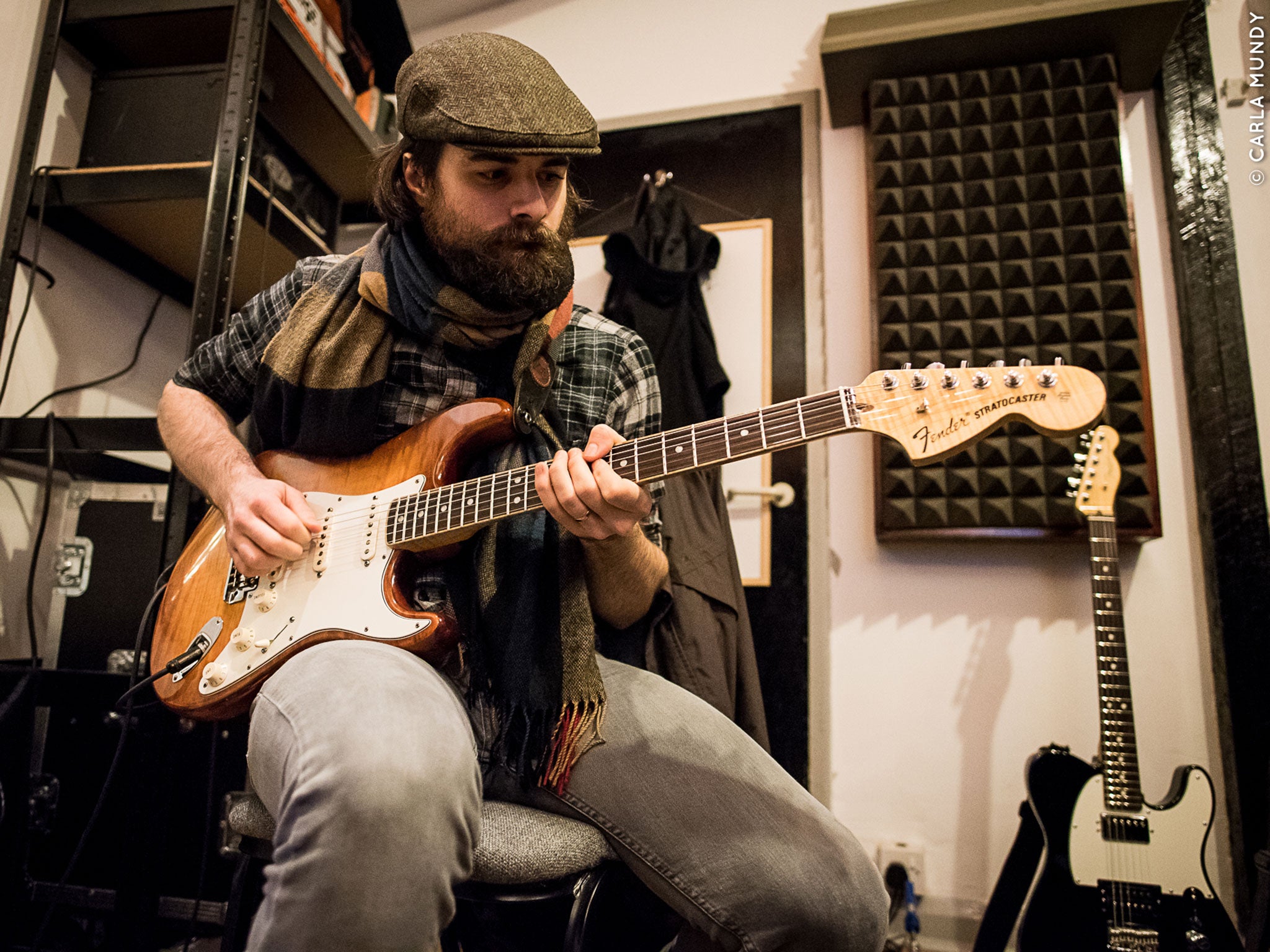 Andrew Groves with his beloved Fender Stratocaster