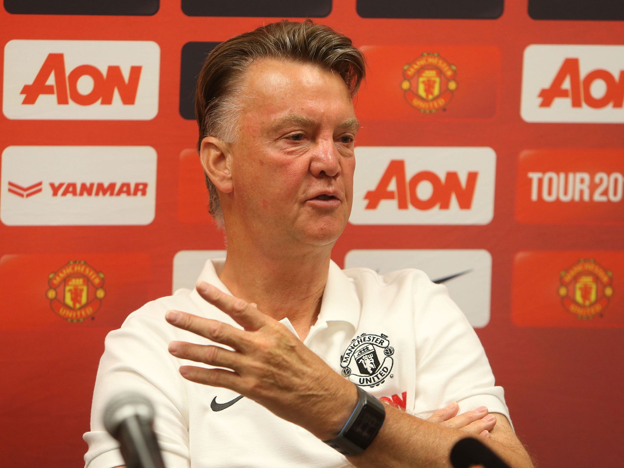 Louis van Gaal speaks during a press conference in the United States