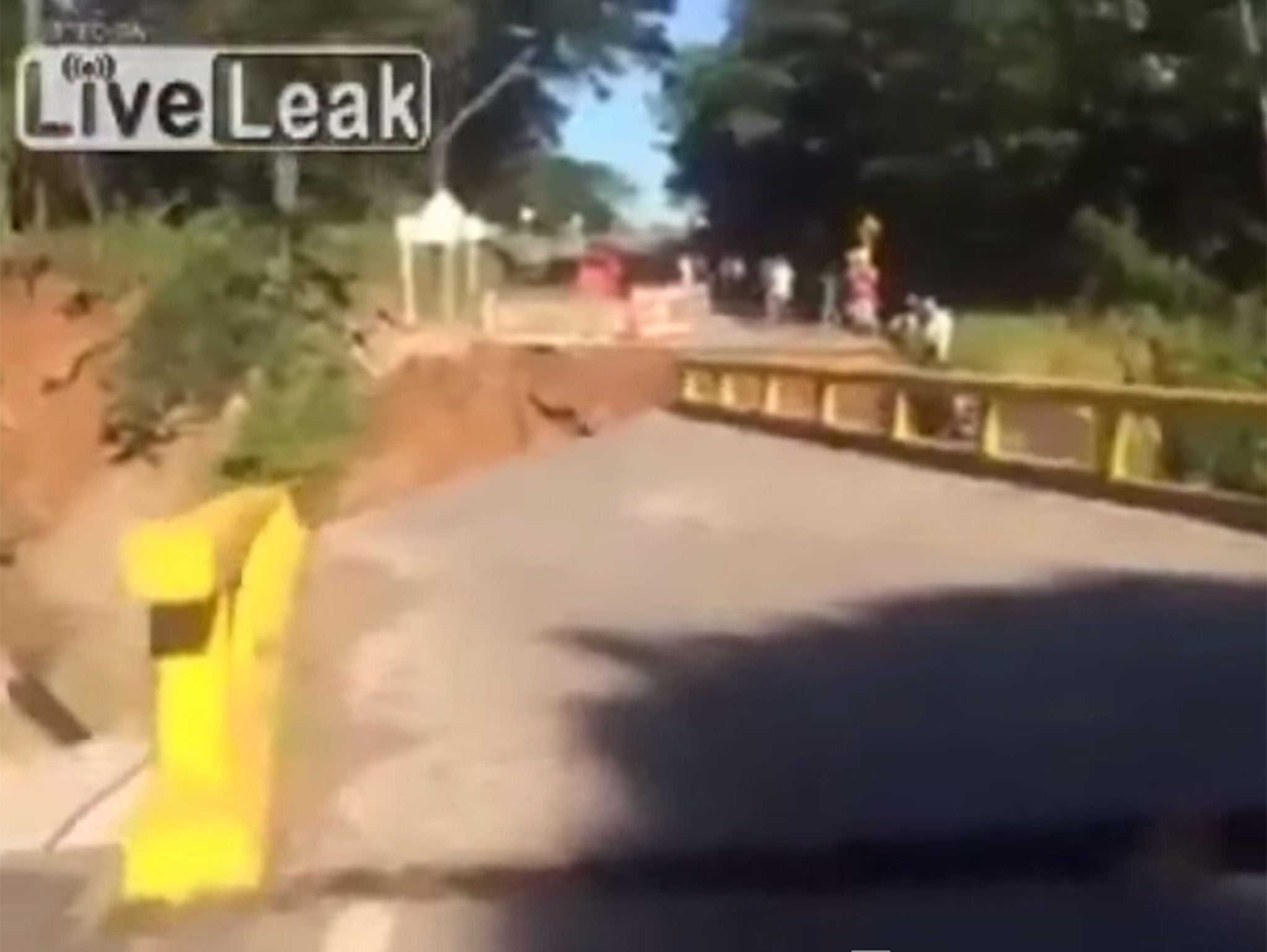 A bridge collapses seconds after people cross over it