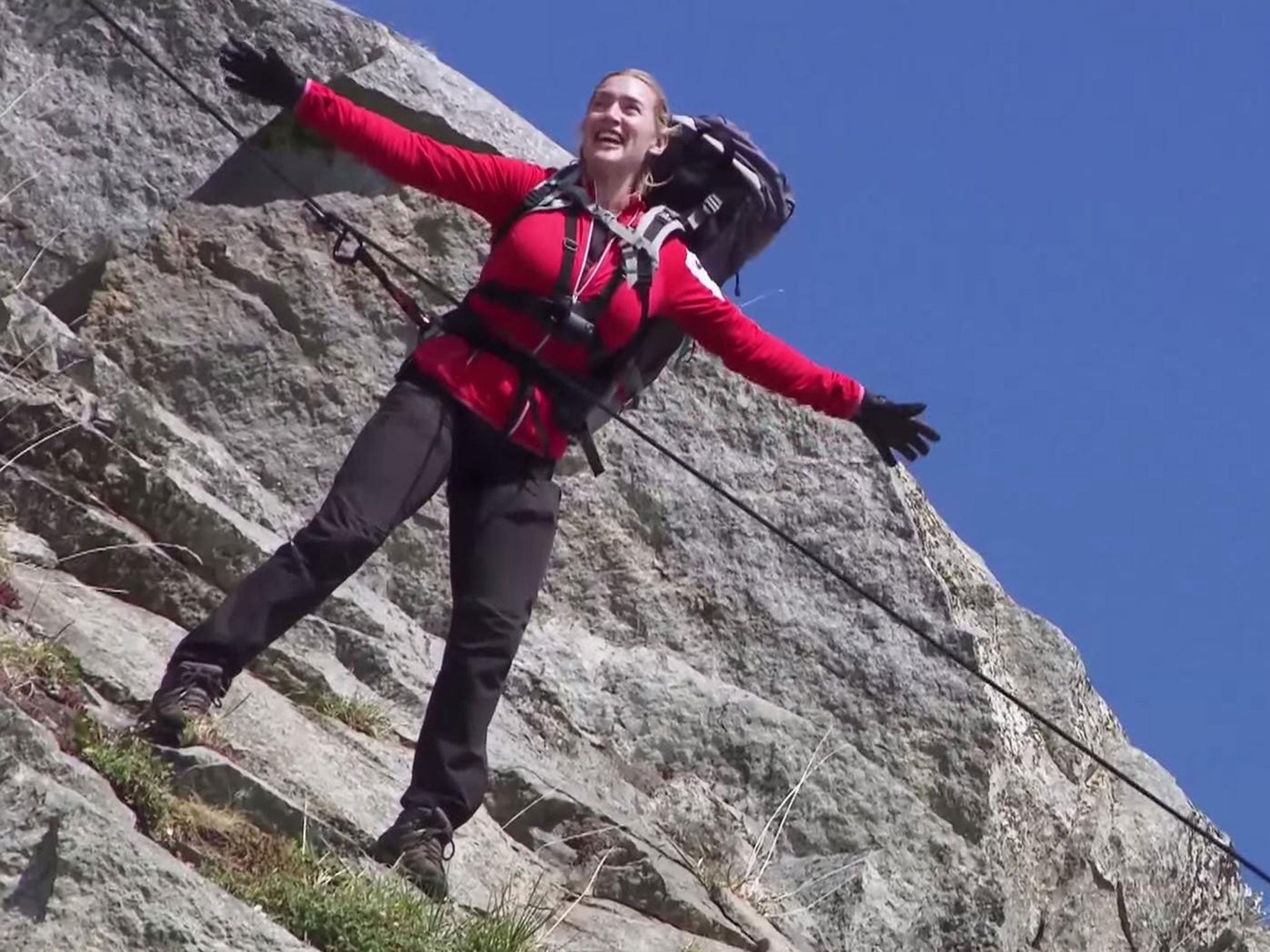 Winslet recreates her famous scene from Titanic