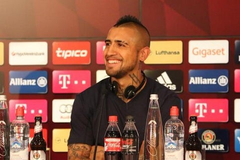 Arturo Vidal during his unveiling at Bayern Munich today