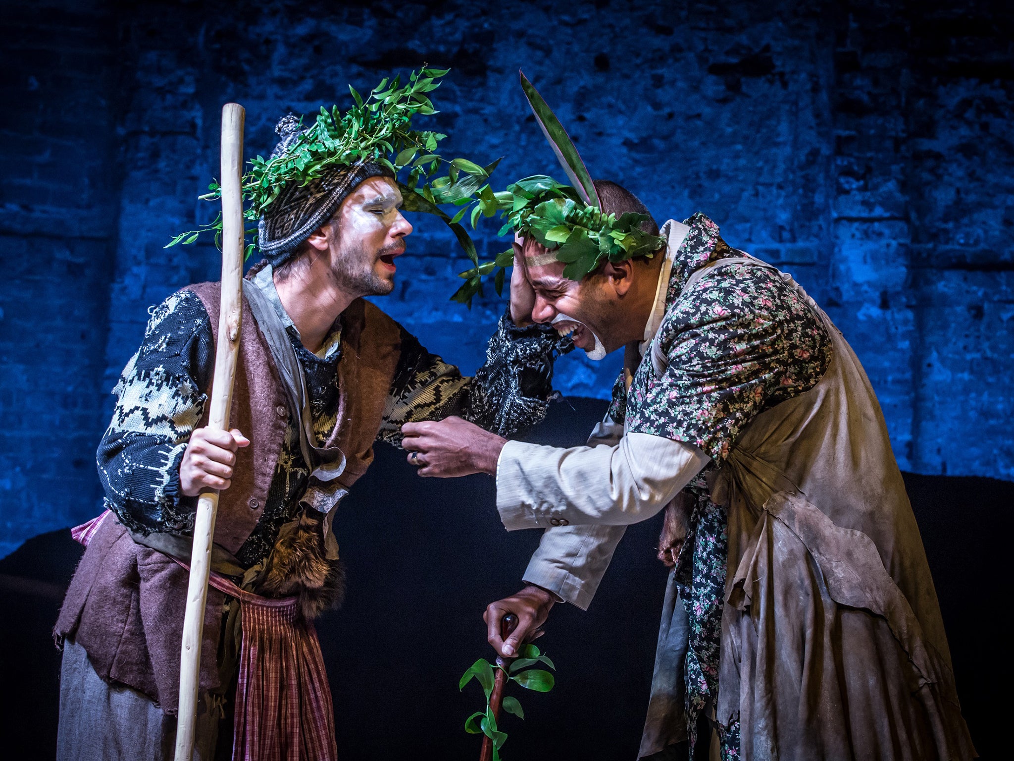 Ben Whishaw and Kevin Harvey in Bakkhai (Photo credit Marc Brenner)