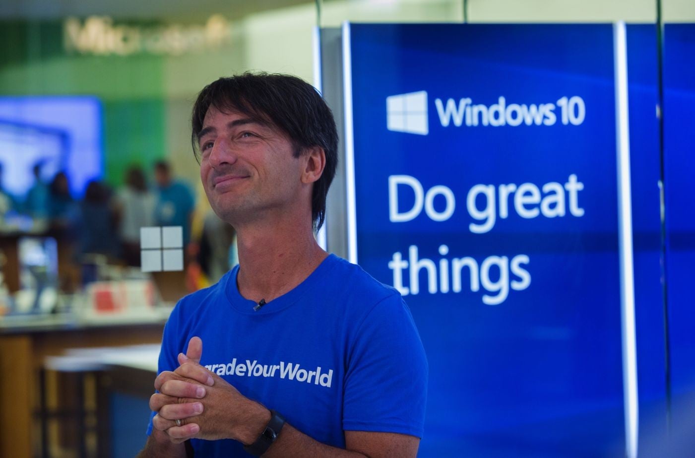 Joe Belfiore, Microsoft Corporate Vice President, at a launch event for Microsoft 10