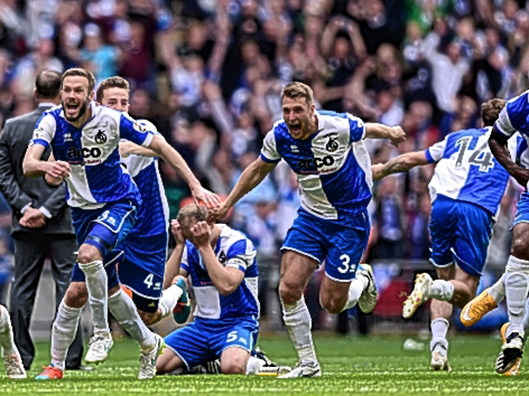 Bristol Rovers celebrate victory over Grimsby