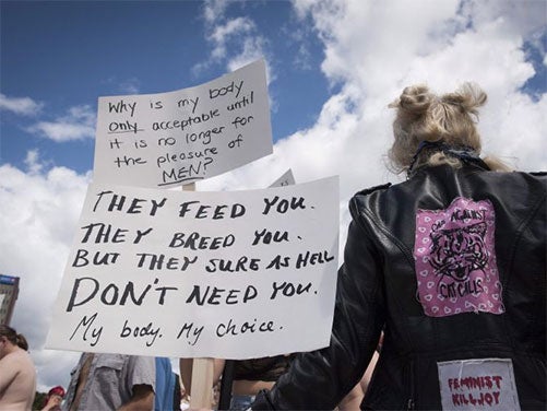 Protesters at the 'Bare With Us' rally in Waterloo, Ontario on 1 August