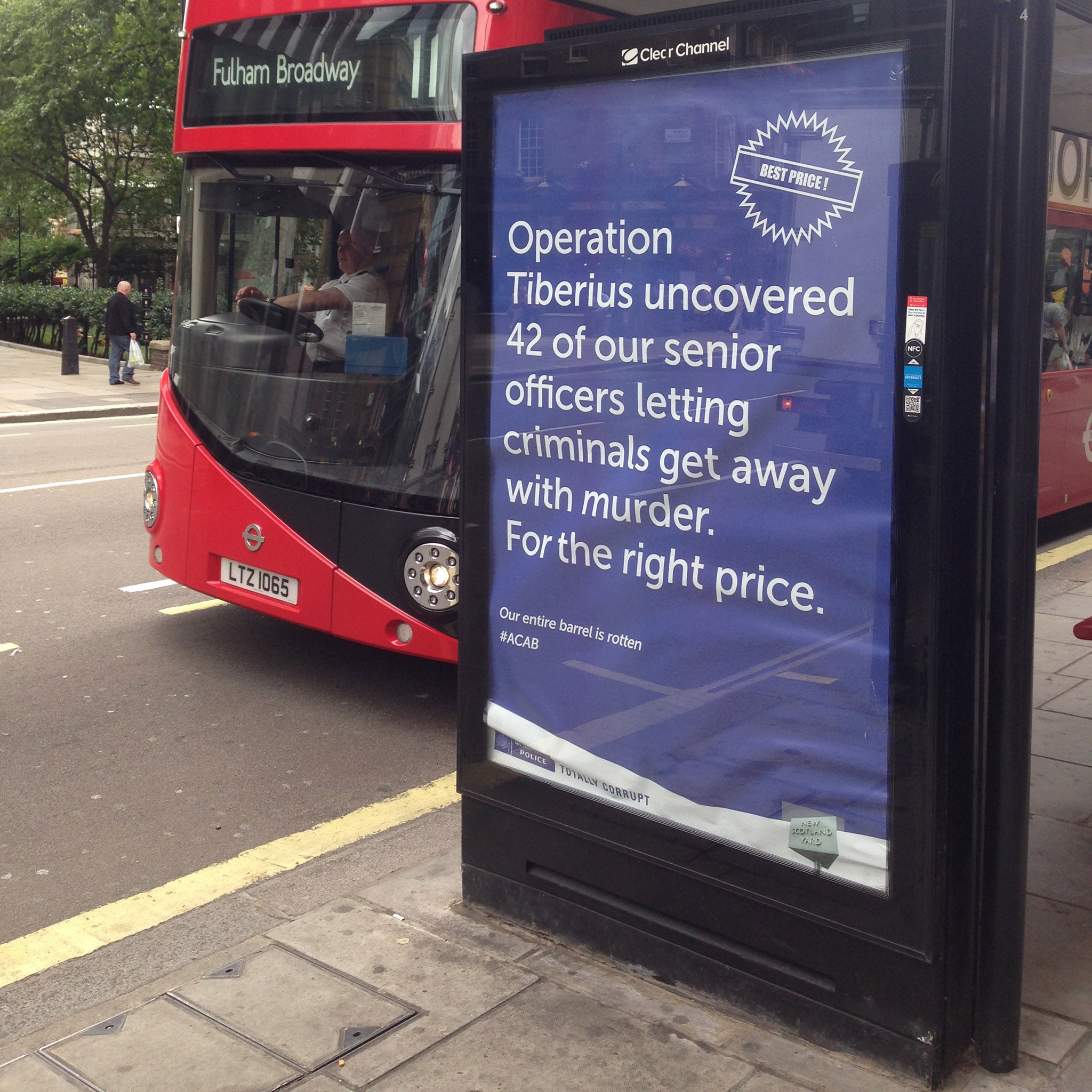 When asked about the posters, a spokesperson for the Met told The Independent: “On Sunday, 2 August, officers were made aware of a poster, purporting to be from the MPS, being displayed inside advertising space at a bus stop in Lewisham High Street, SE13.