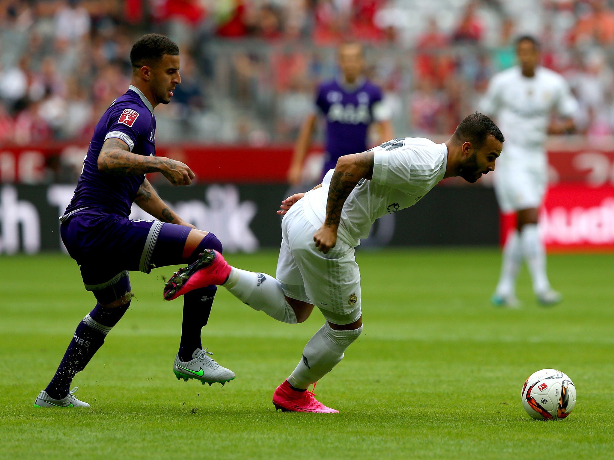 Kyle Walker (left) in action for Tottenham against Real Madrid