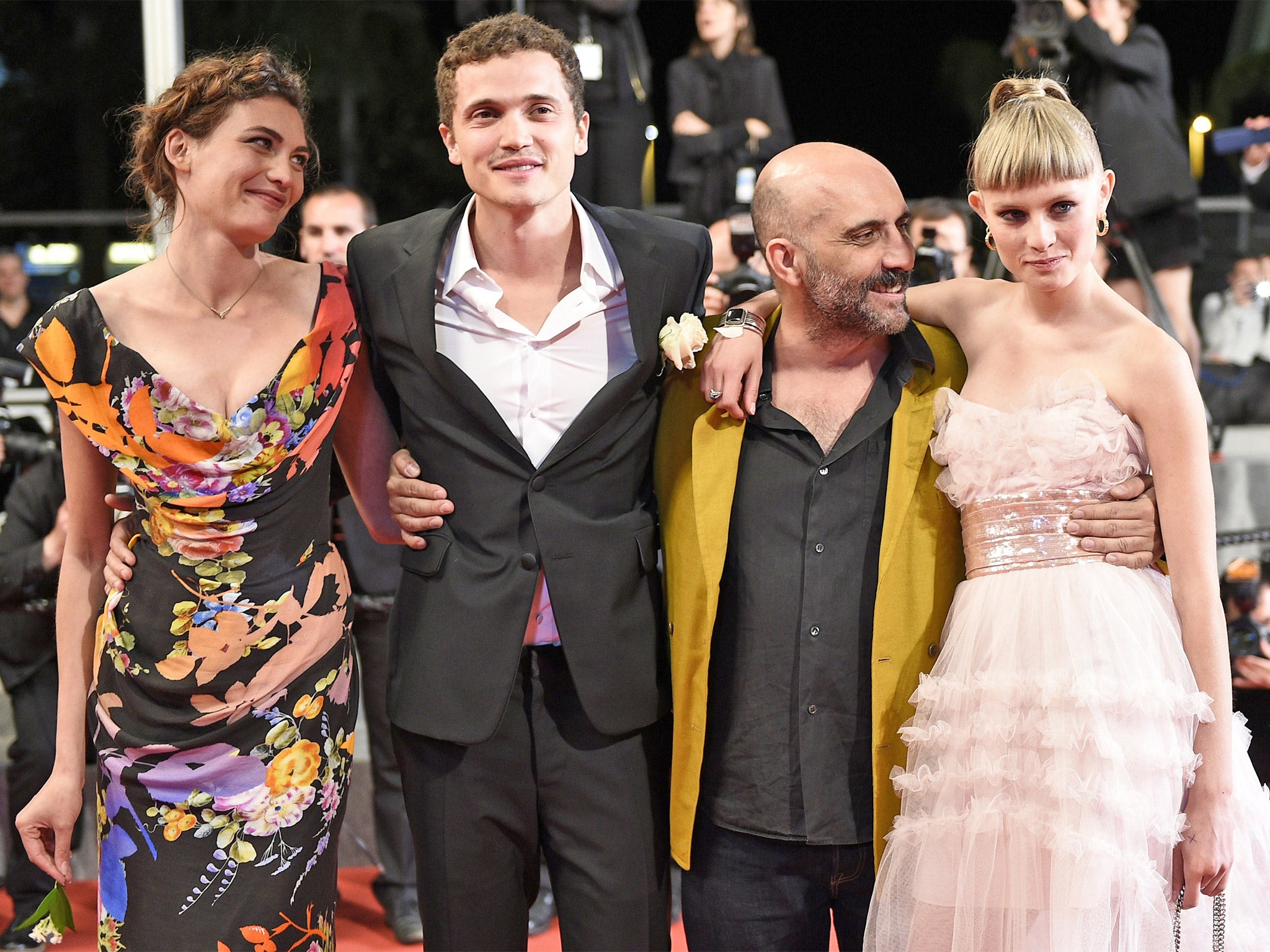 From left, Aomi Muyock, Karl Glusman, director Gaspar Noé and Klara Kristin at the screening of ‘Love’ in Cannes, where it was booed (Getty)