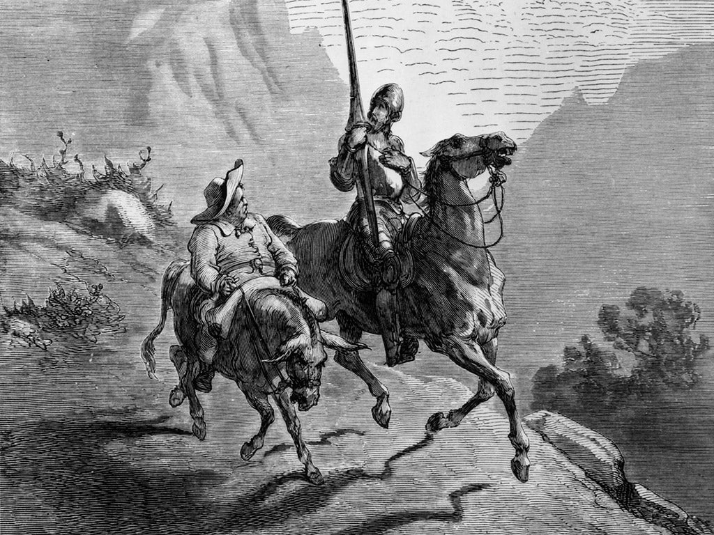 Don Quixote, right, astride Rocinante