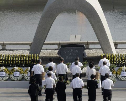 The families of Hiroshima victims at the ceremony to mark the 70th anniversary in the peace park