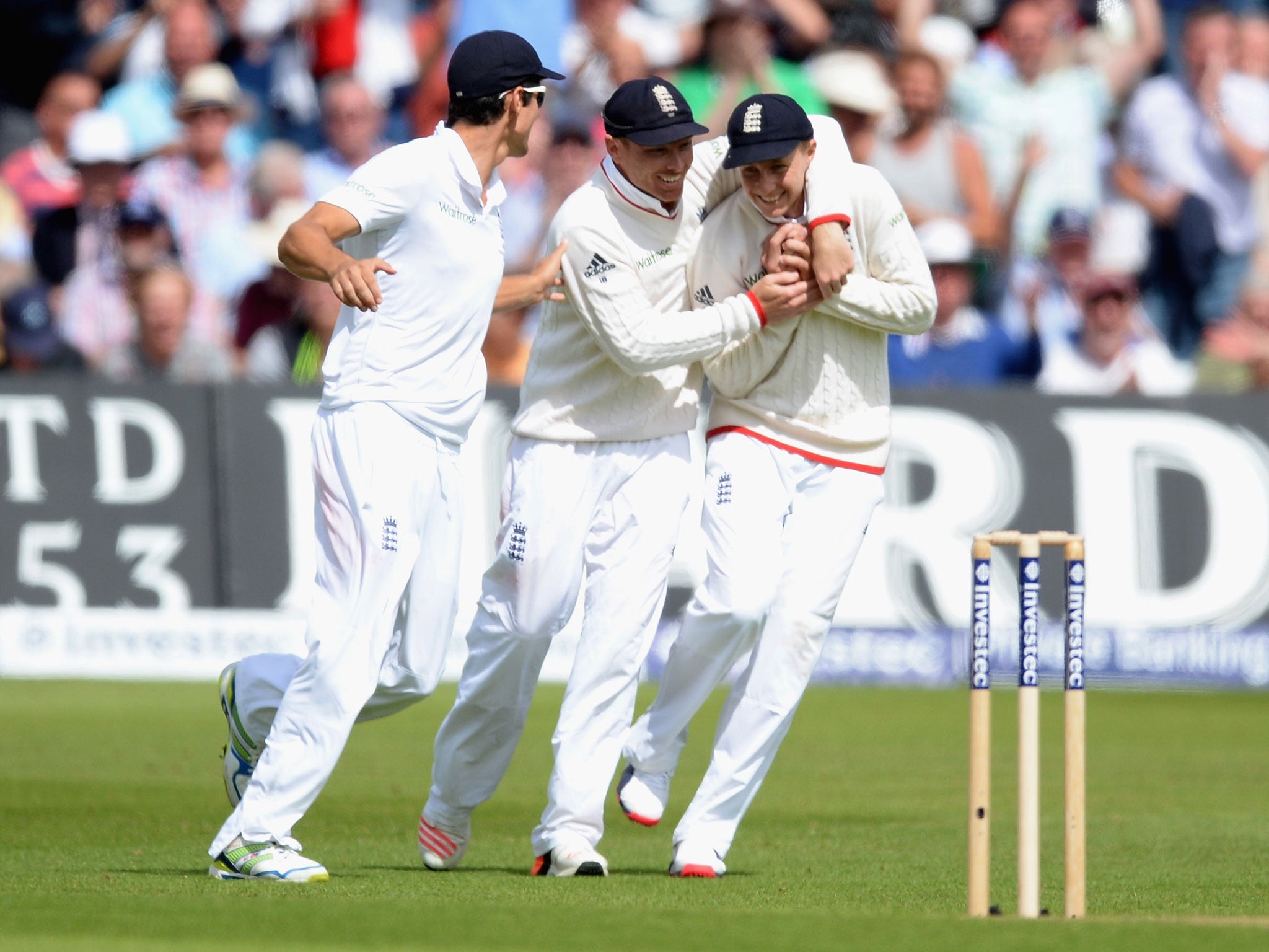 Joe Root was full of cheer after catching Mitchell Johnson