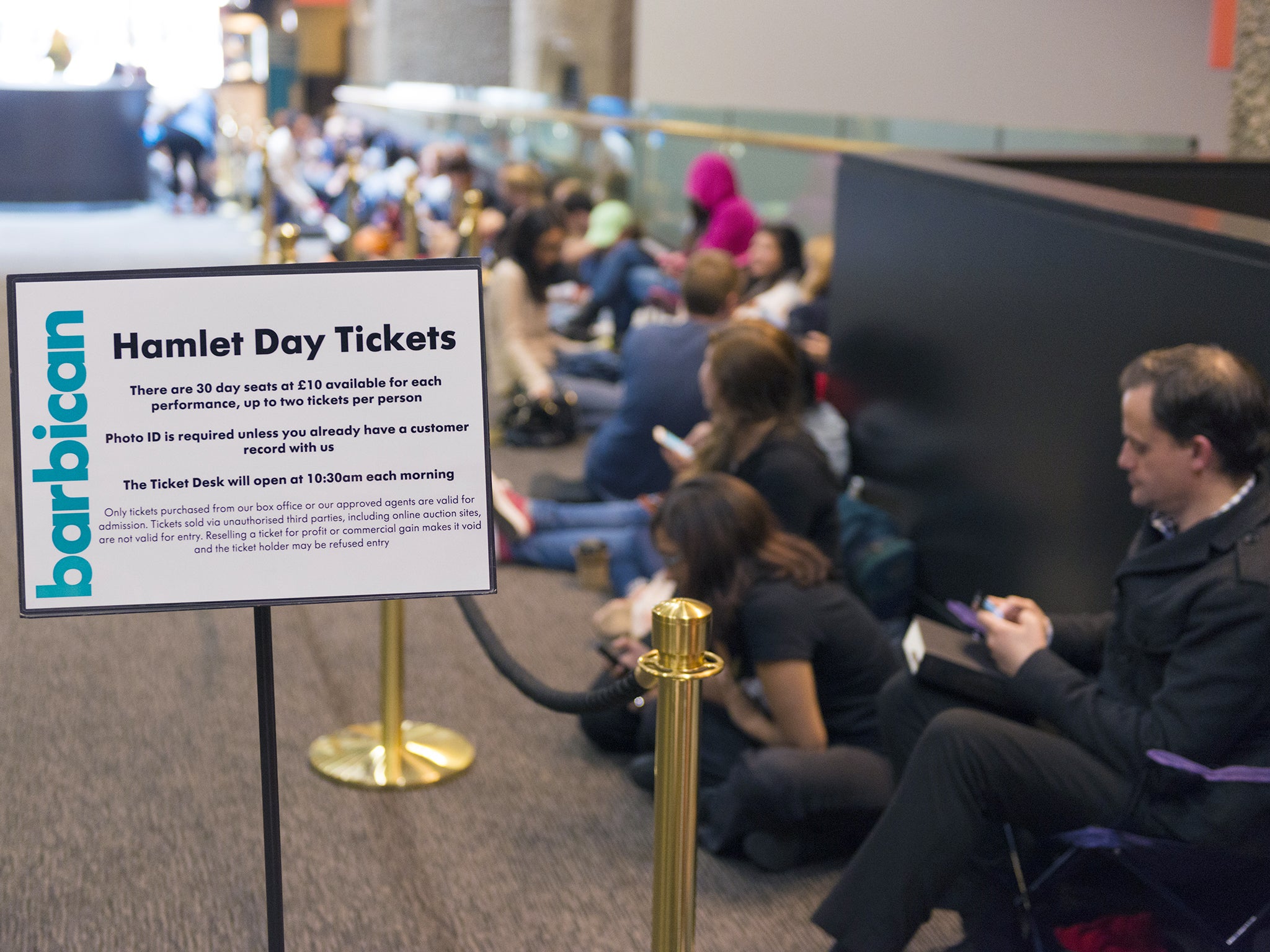 Queue at Barbican Centre to buy Hamlet tickets