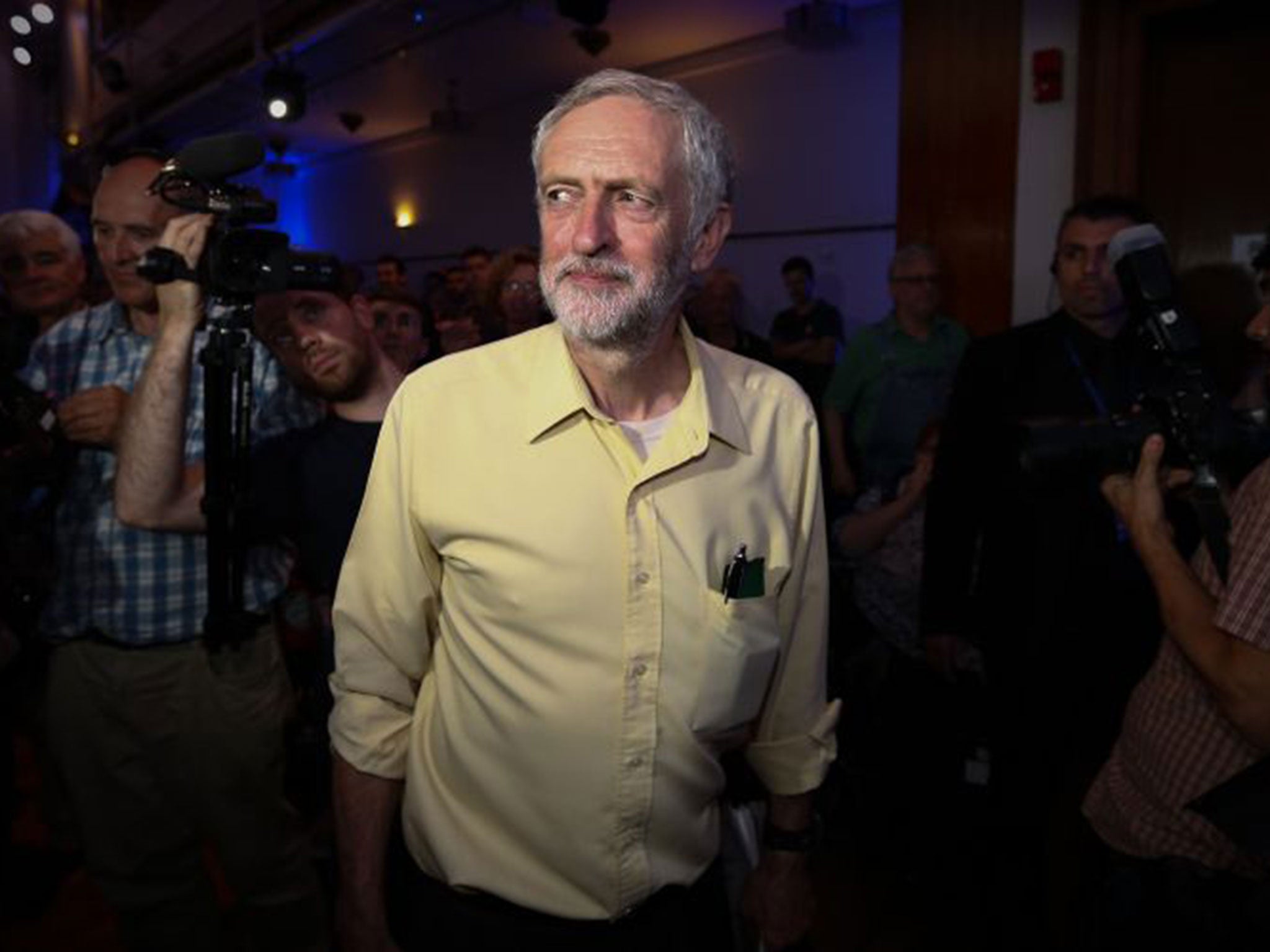 Jeremy Corbyn is greeted by supporters as he arrives at a Labour party leadership rally