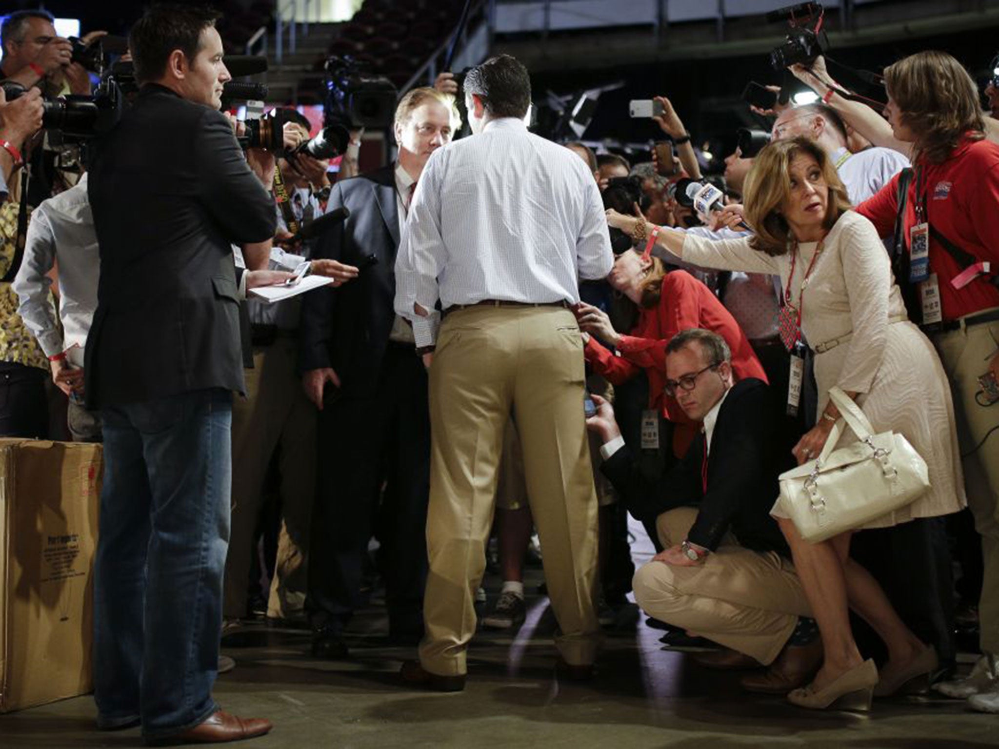 Republican presidential candidate, Sen. Ted Cruz, R-Texas, speaks with the media at Quicken Loans Arena in Cleveland, Thursday, Aug. 6, 2015, before the first Republican presidential debate