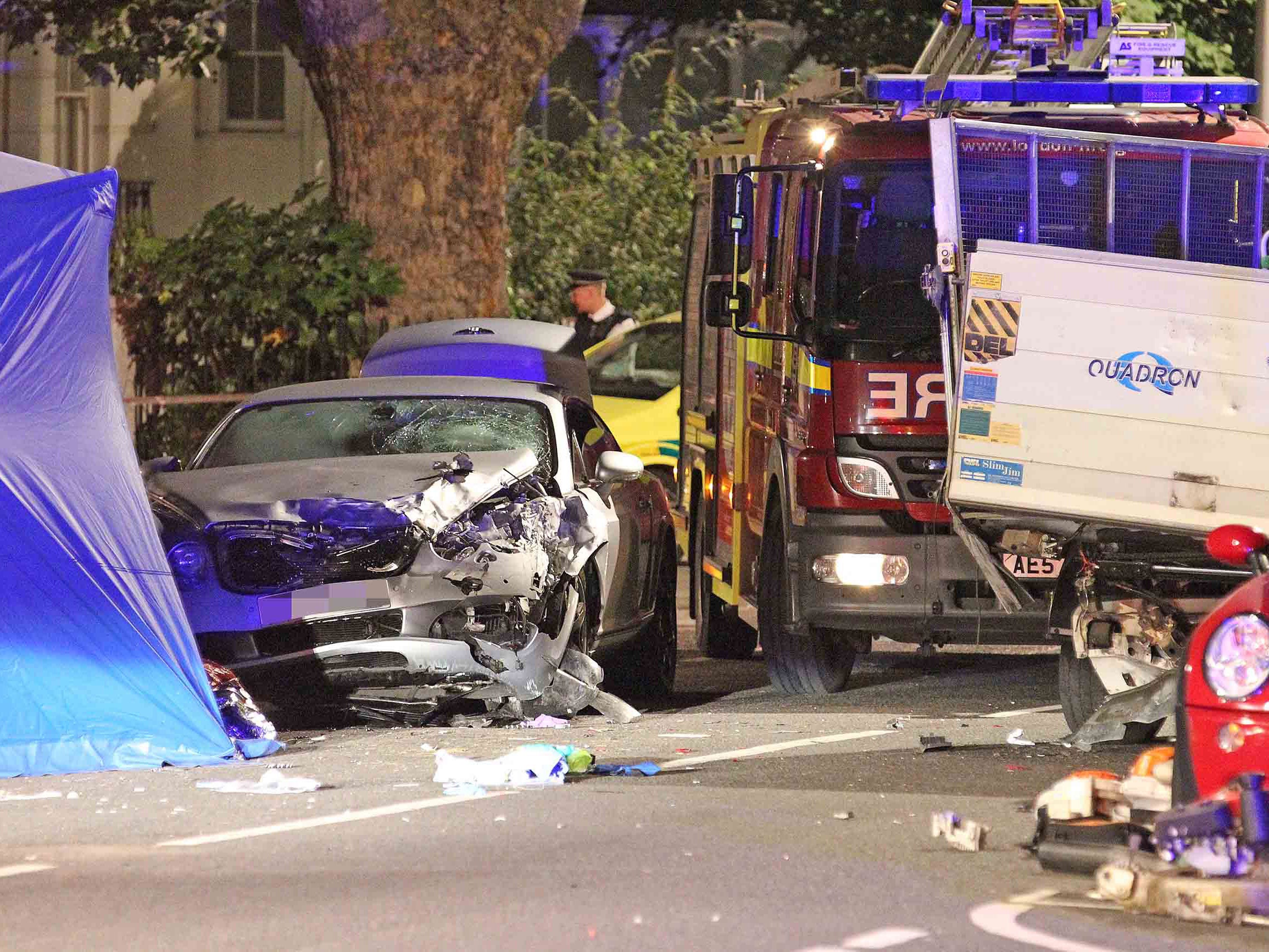 The wrecked Bentley at the scene of the crash in Notting Hill (Picture by Nigel Howard ©)