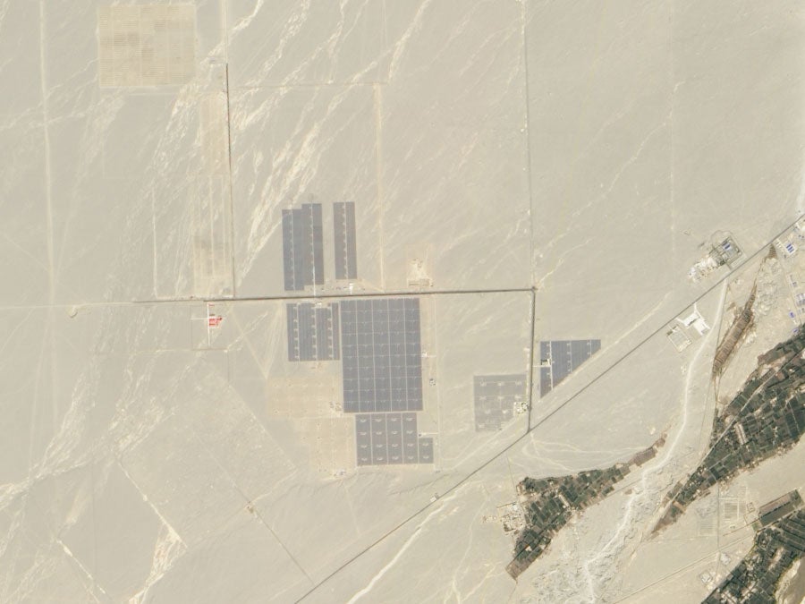 View of China solar power plant in Gobi desert