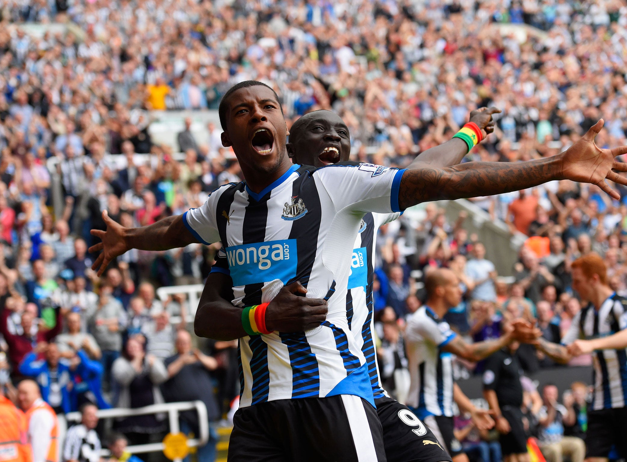 Gini Wijnaldum celebrates after putting Newcastle ahead