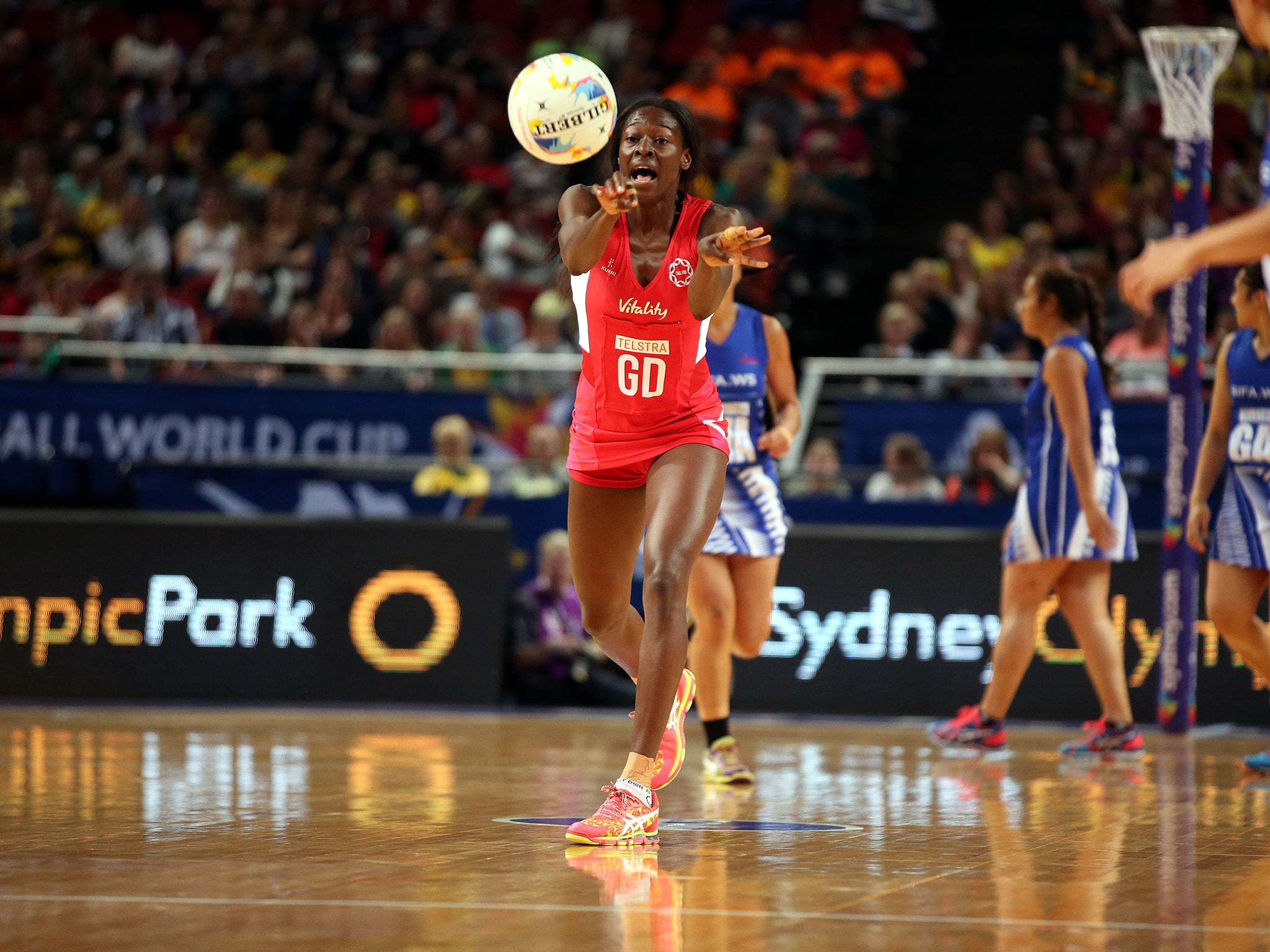 England’s Sonia Mkoloma passes the ball against Samoa