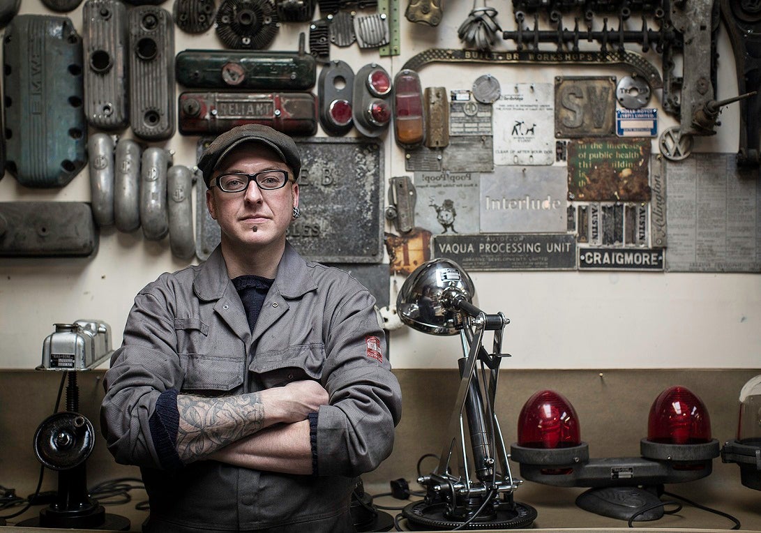 Recycling rules: Firbank in his studio space at Tent London