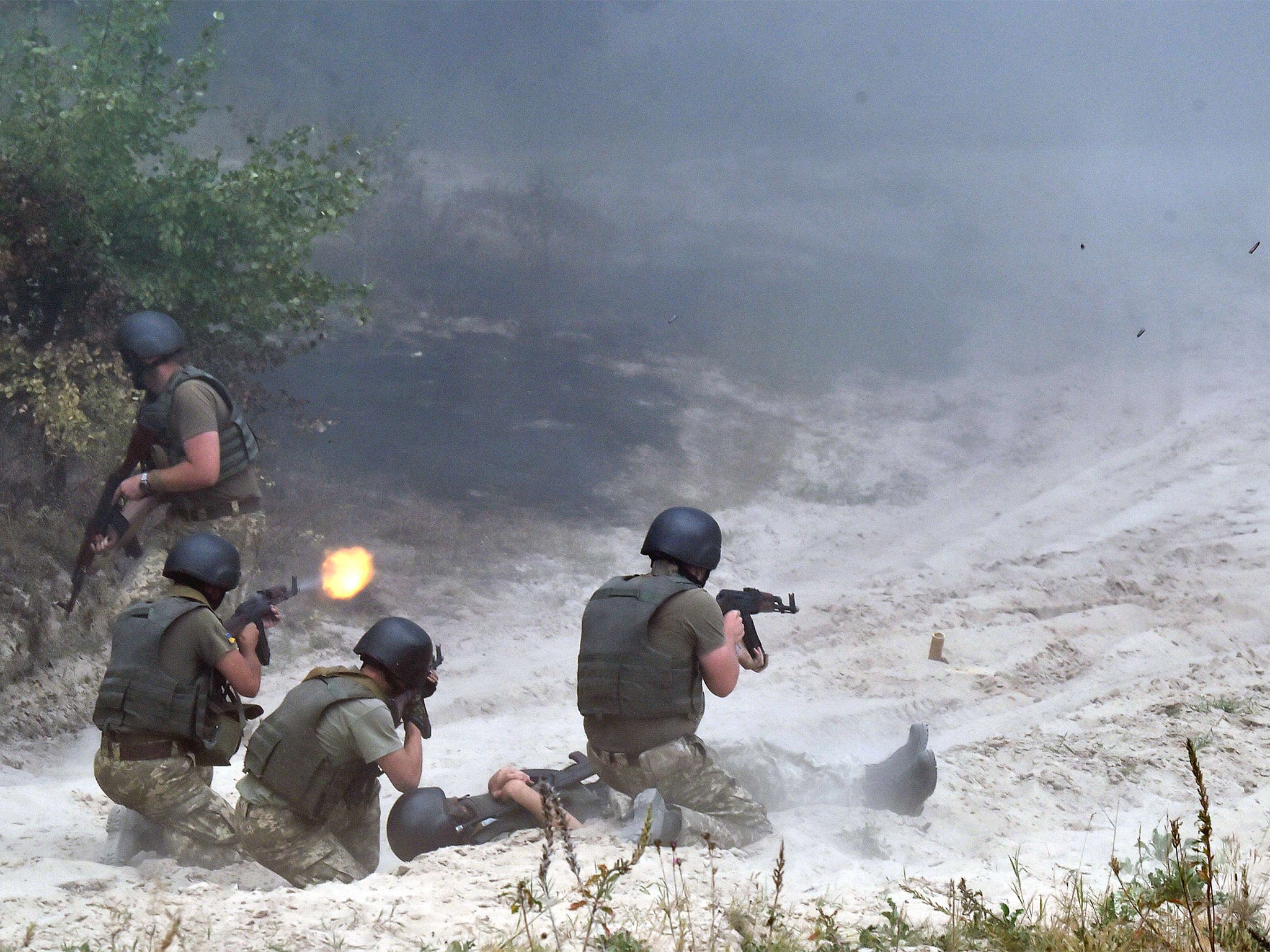 Ukrainian soldiers open fire during one of the exercises (Getty)