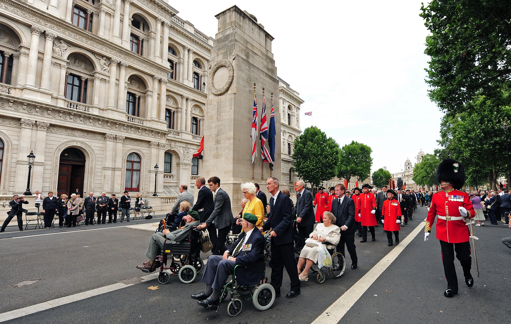 World War Two veterans parade past the Whitehall cenotaph on VJ Day 2010 (AFP/Getty)