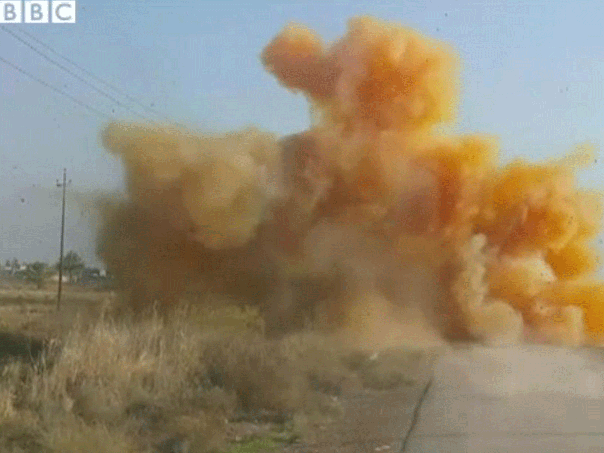 Footage captured by an Iraqi bomb disposal team shows another suspected gas attack