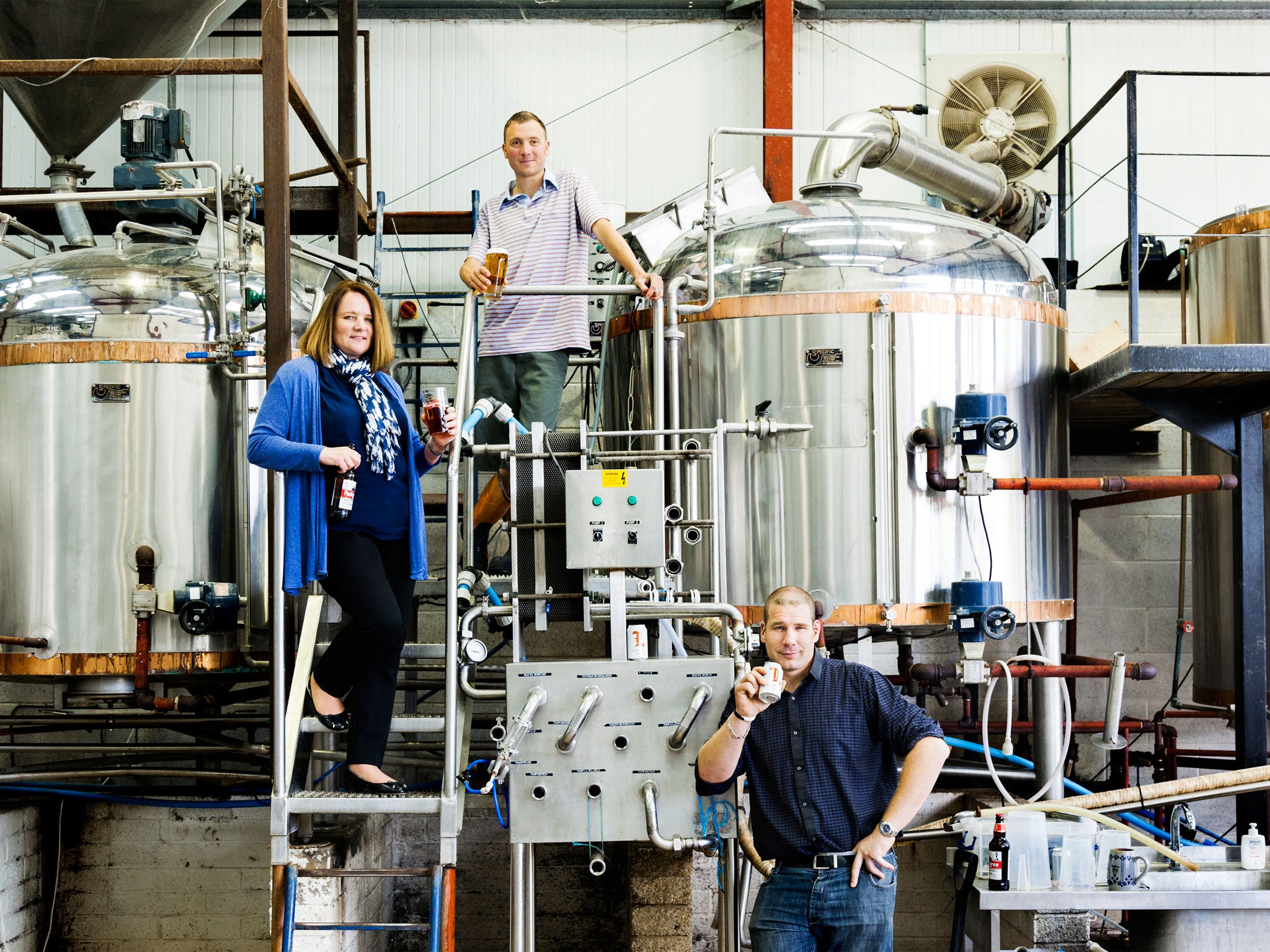 From left, Emma Gilleland, James Boatright and Florent Vialan, photographed at the Cotswold Brewing Company