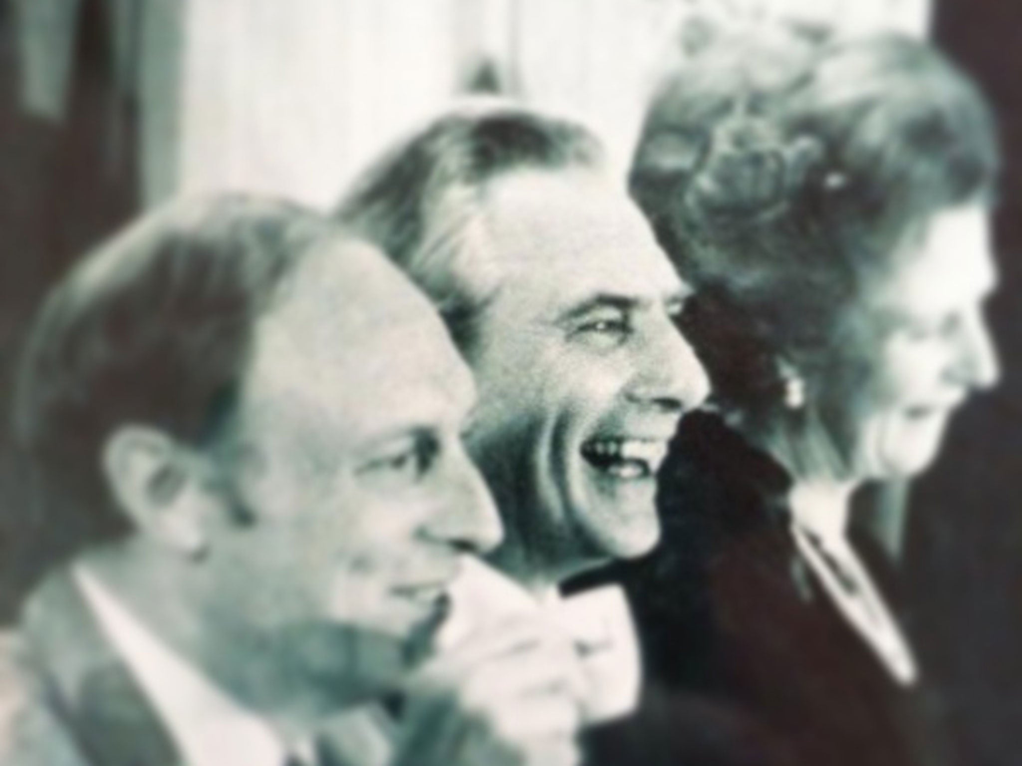 Warden, centre, with Neil Kinnock and Margaret Thatcher at the Lobby centenary lunch in 1984