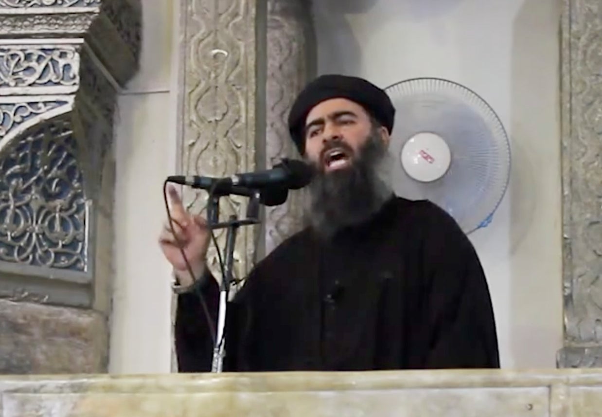 Abu Bakr al-Baghdadi, delivering a sermon at a mosque in Iraq