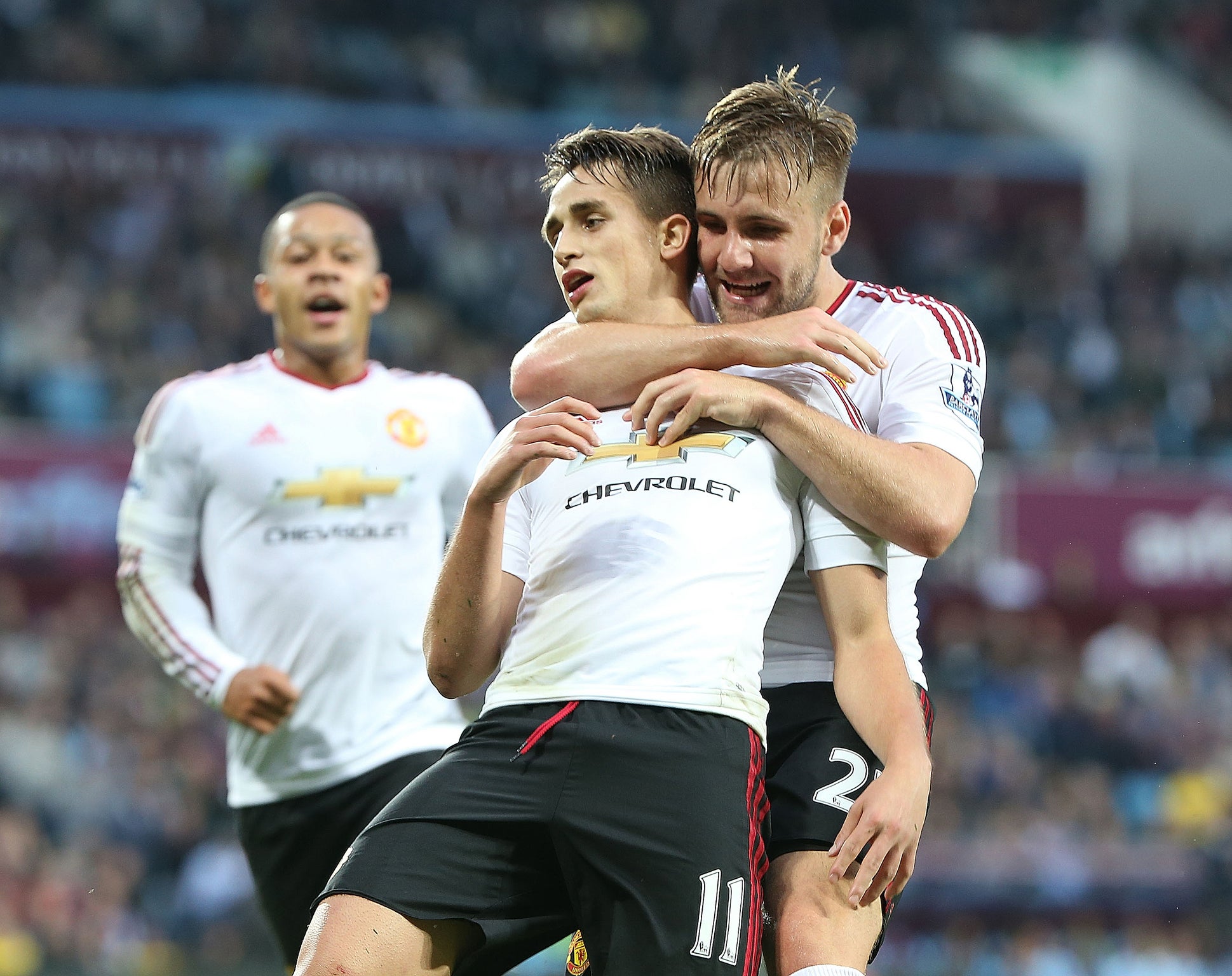 Adnan Januzaj celebrates with Luke Shaw