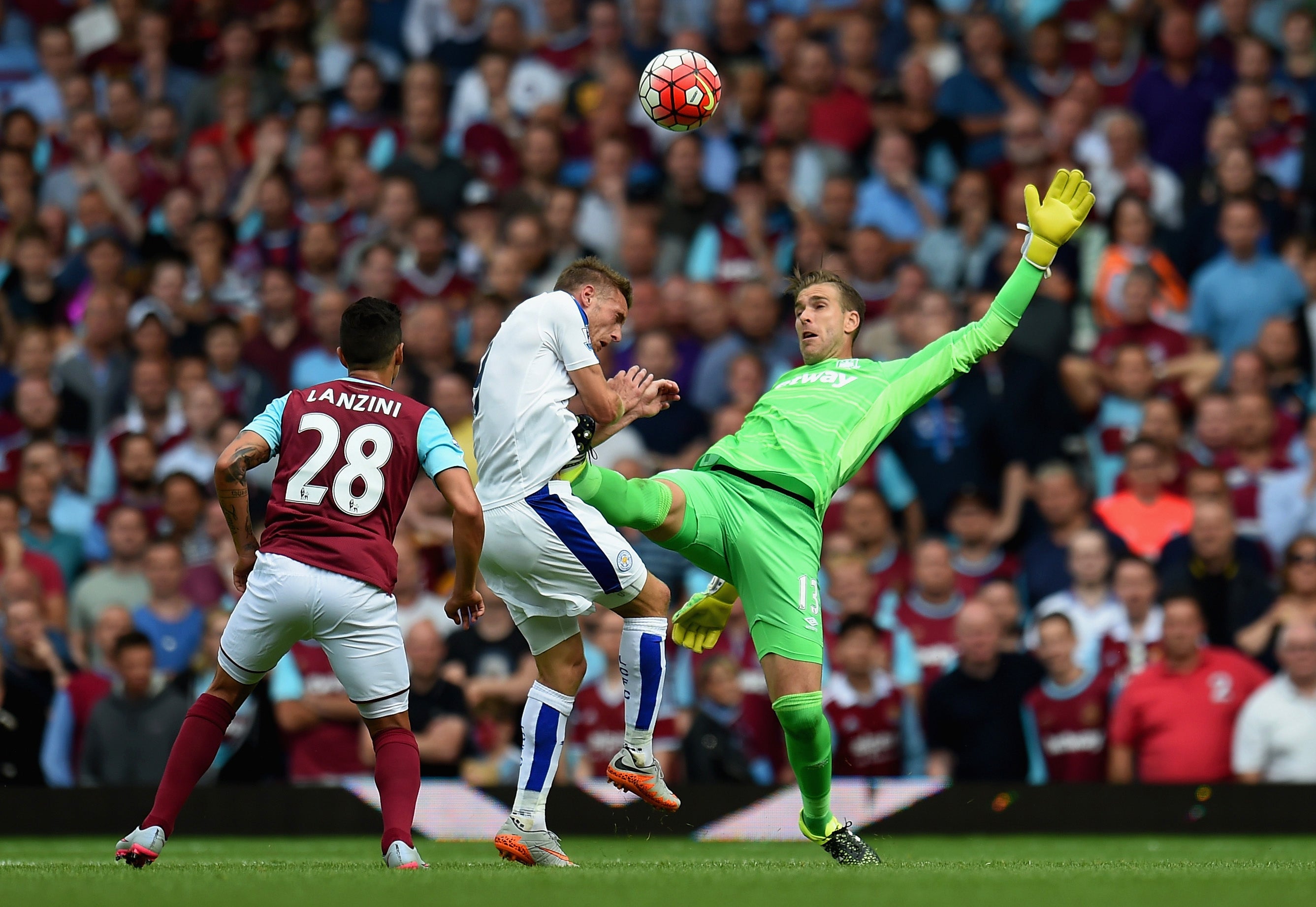 Adrian sticks his boot into Jamie Vardy