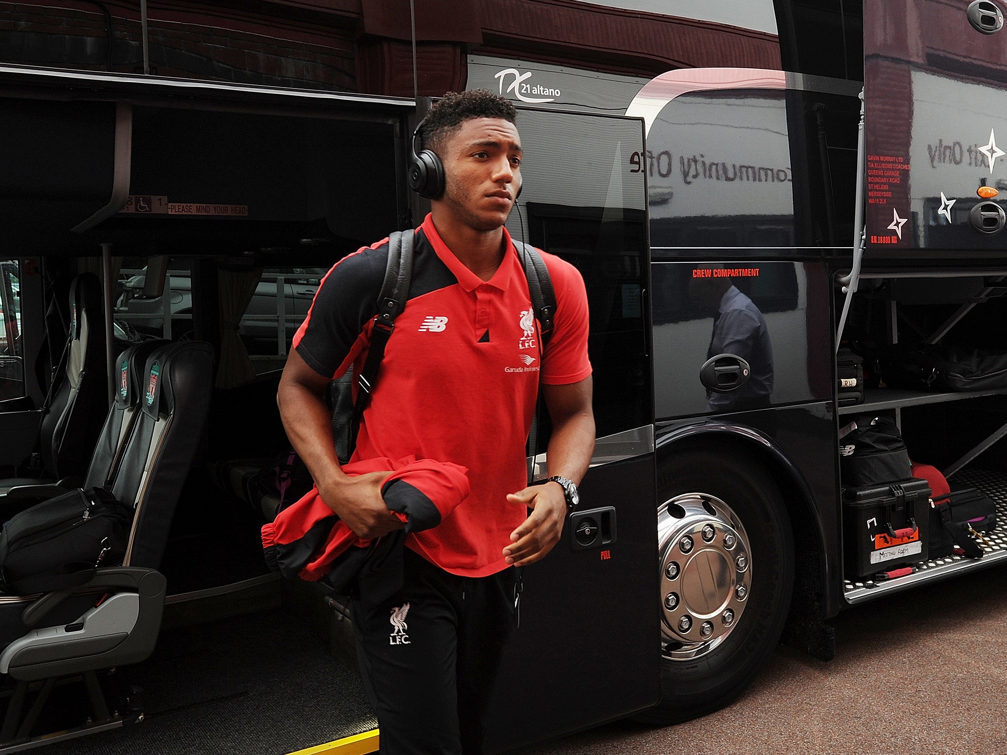 Joe Gomez arrives ahead of his Premier League debut for Liverpool against Stoke