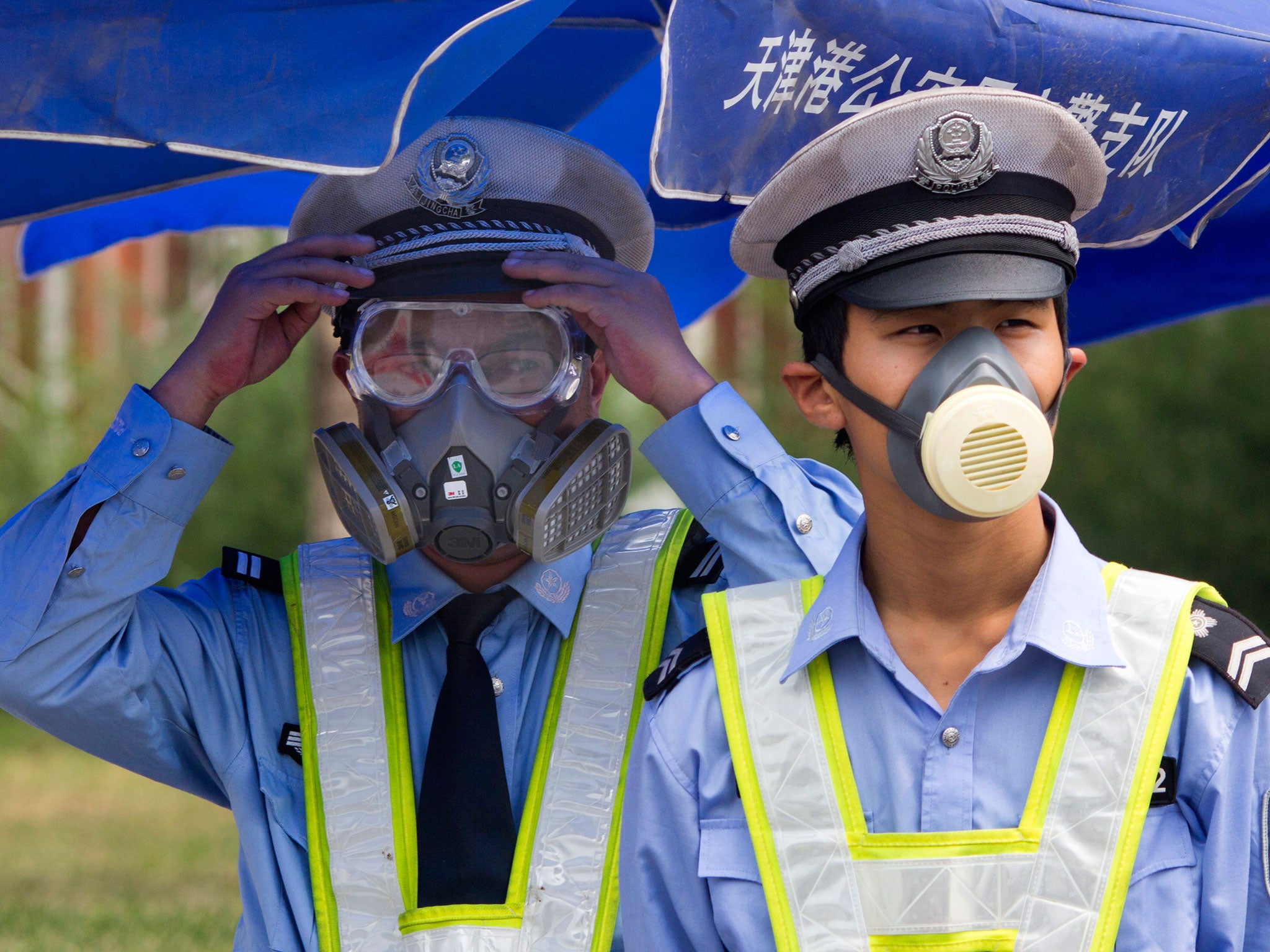 Police in gas masks