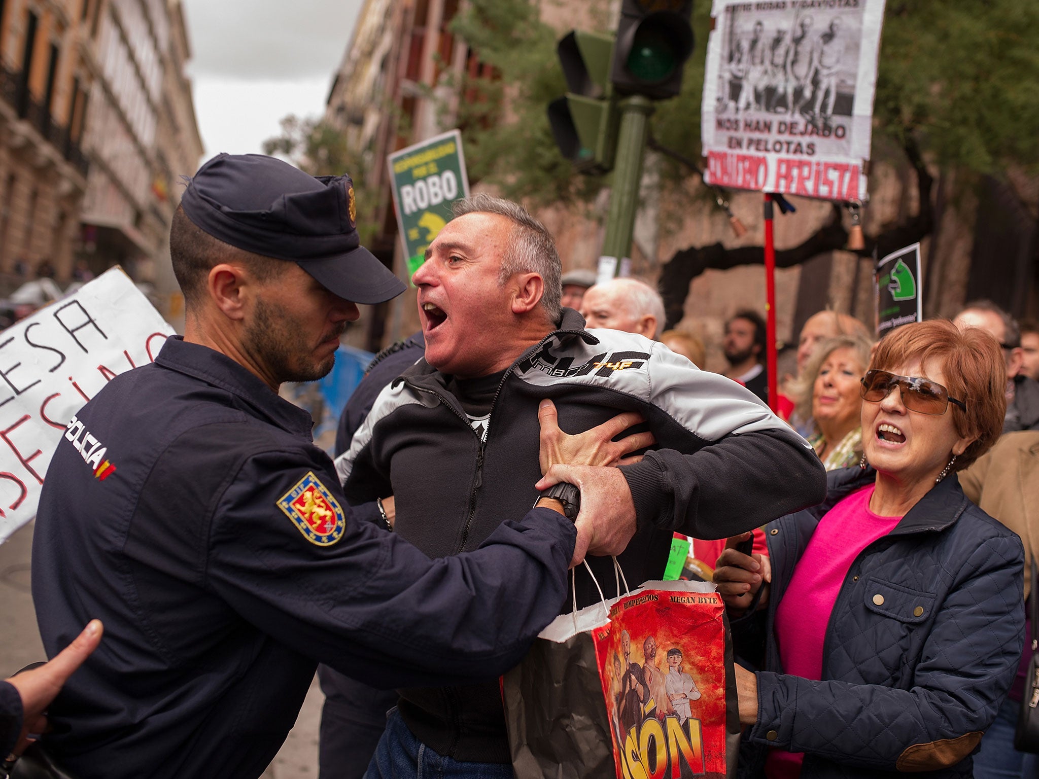 Anti-Rajoy protester in Madrid