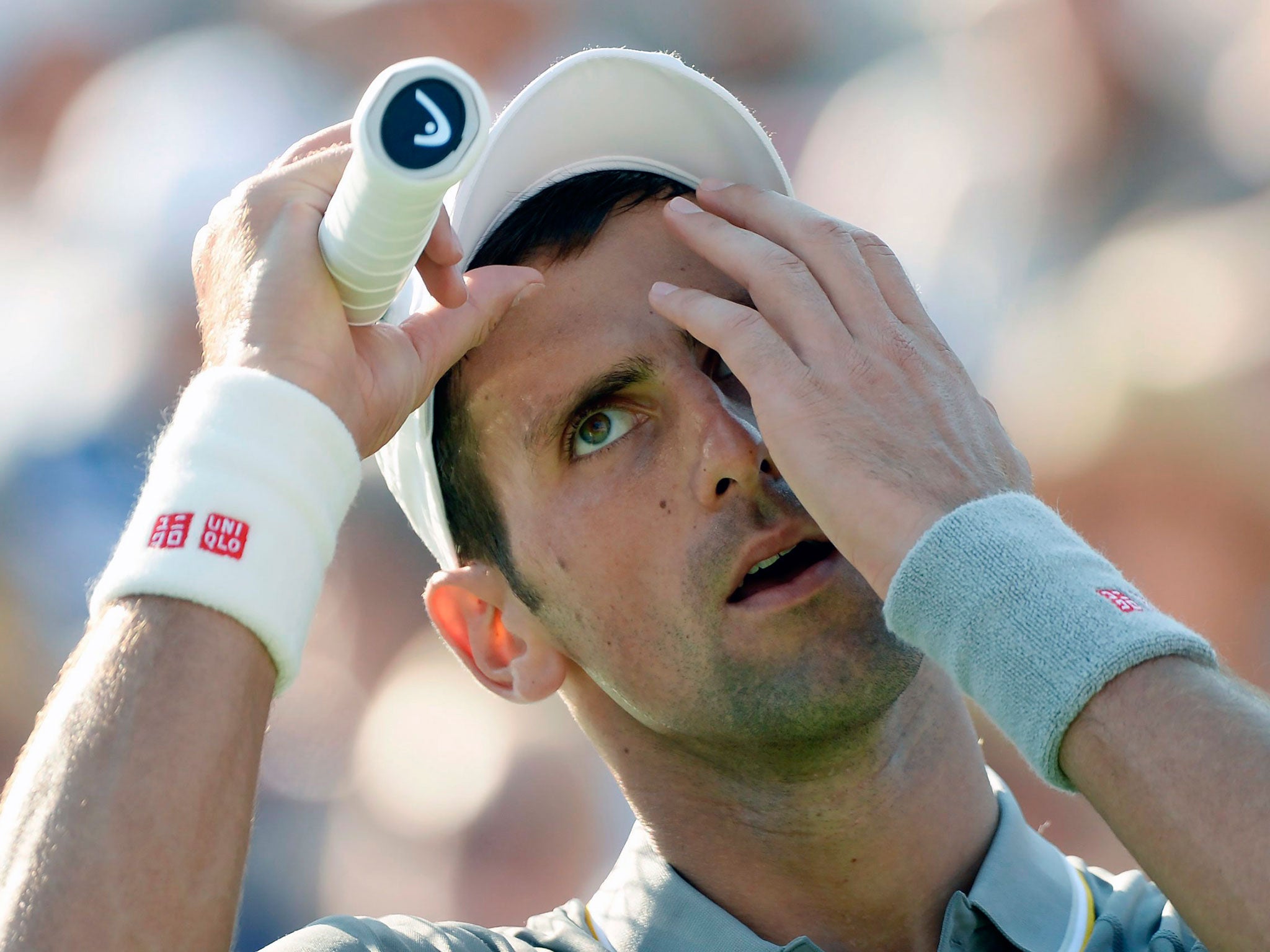 Novak Djokovic reacts while playing Andy Murray