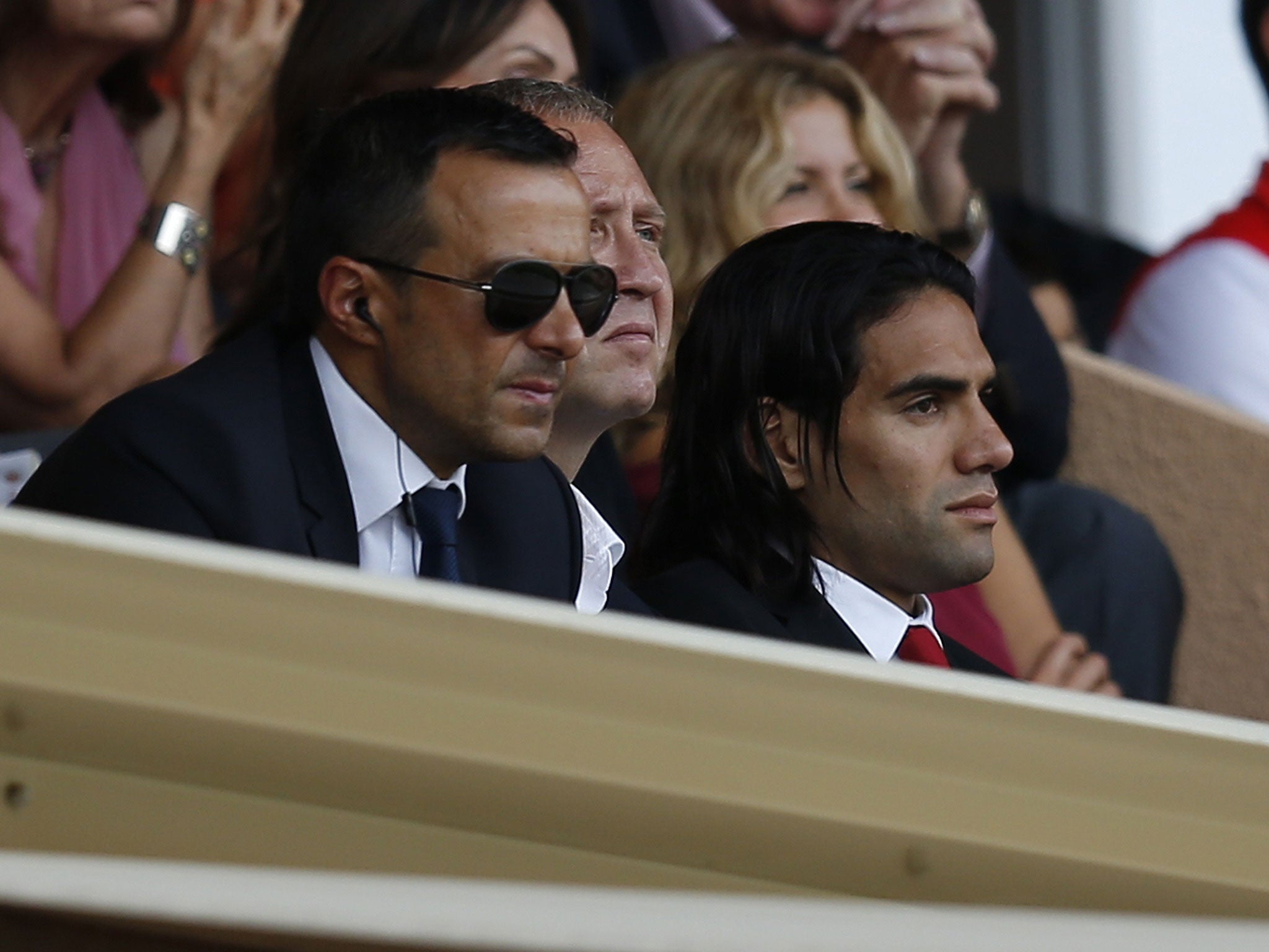 &#13;
Jorge Mendes (left) alongside Radamel Falcao (Getty)&#13;