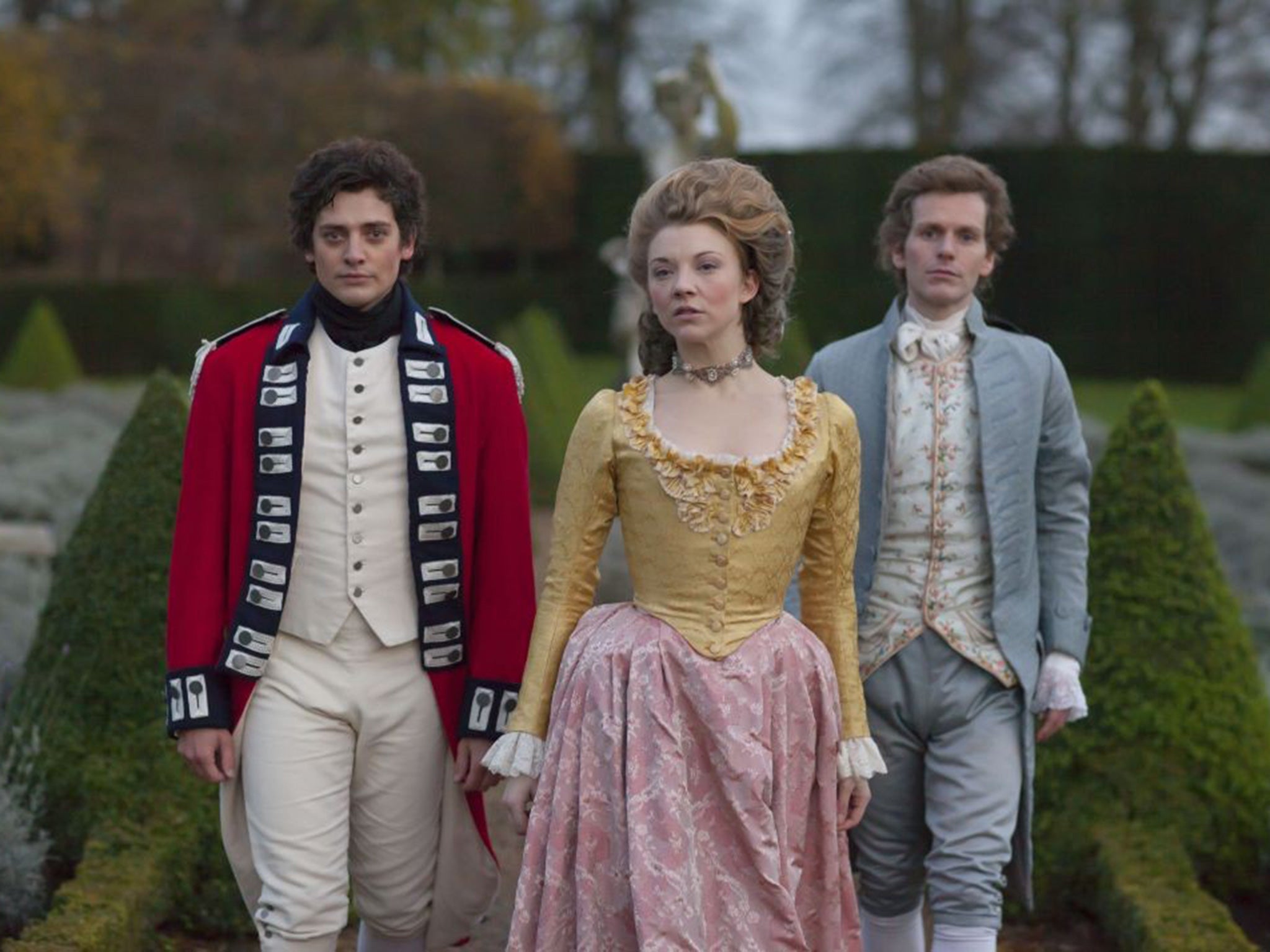 In corsets... Natalie Dormer in 'The Scandalous Lady W' alongside Aneurin Barnard and Richard Worsley in 2015