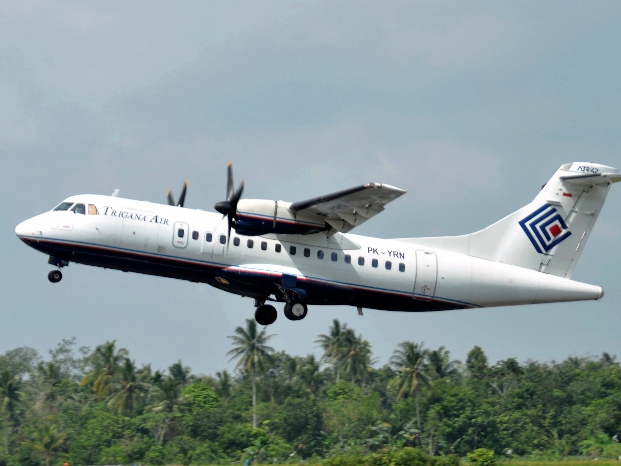 Trigana Air Service's ATR42-300 twin turboprop plane takes off at Supadio airport in Pontianak, West Kalimantan, Indonesia. The same type of a Trigana airliner carrying 54 people was destroyed on Sunday August 16th