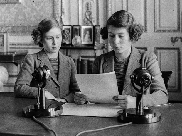 The 13-year-old Elizabeth and her sister Margaret address children who have been evacuated from the cities on BBC's ‘The Children's Hour’ in 1940. She said: ‘We are trying to do all we can to help our gallant sailors, soldiers and airmen, and we are trying, too, to bear our share of the danger and sadness of war. We know, every one of us, that in the end all will be well.’